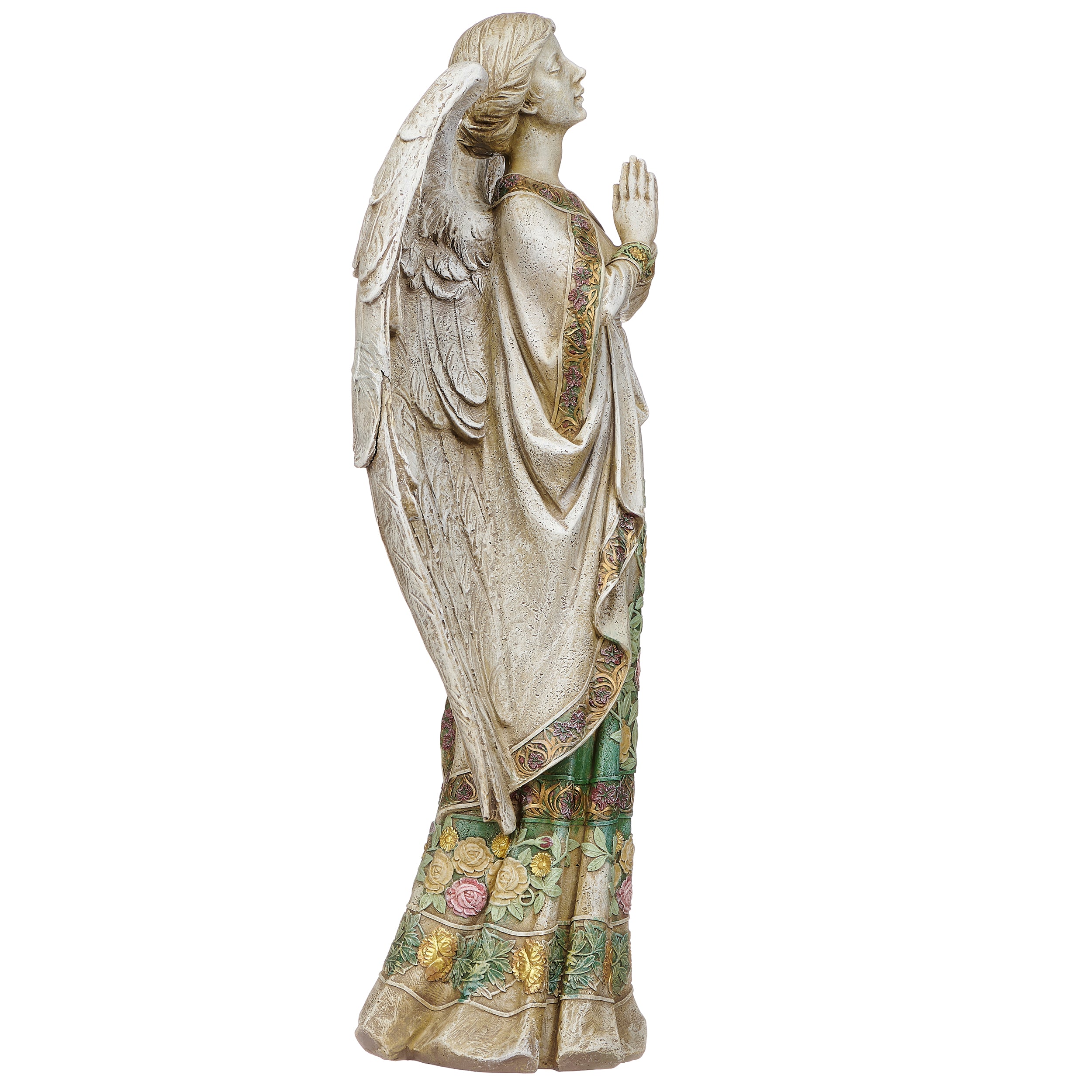 Joseph's Studio Praying Angel in Rose-Patterned Gown Garden Statue