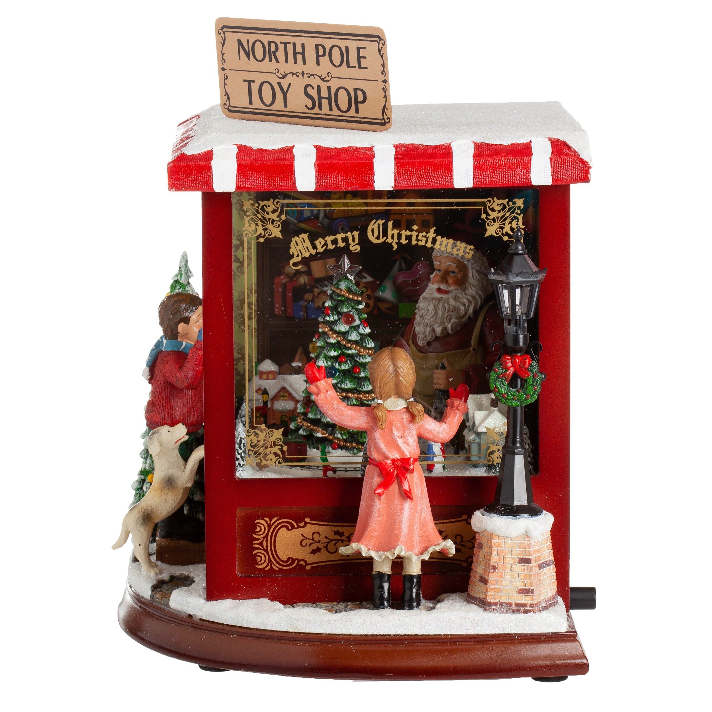 Amusements North Pole Toy Shop Lighted Musical Rotating Train Village Scene - 10" H
