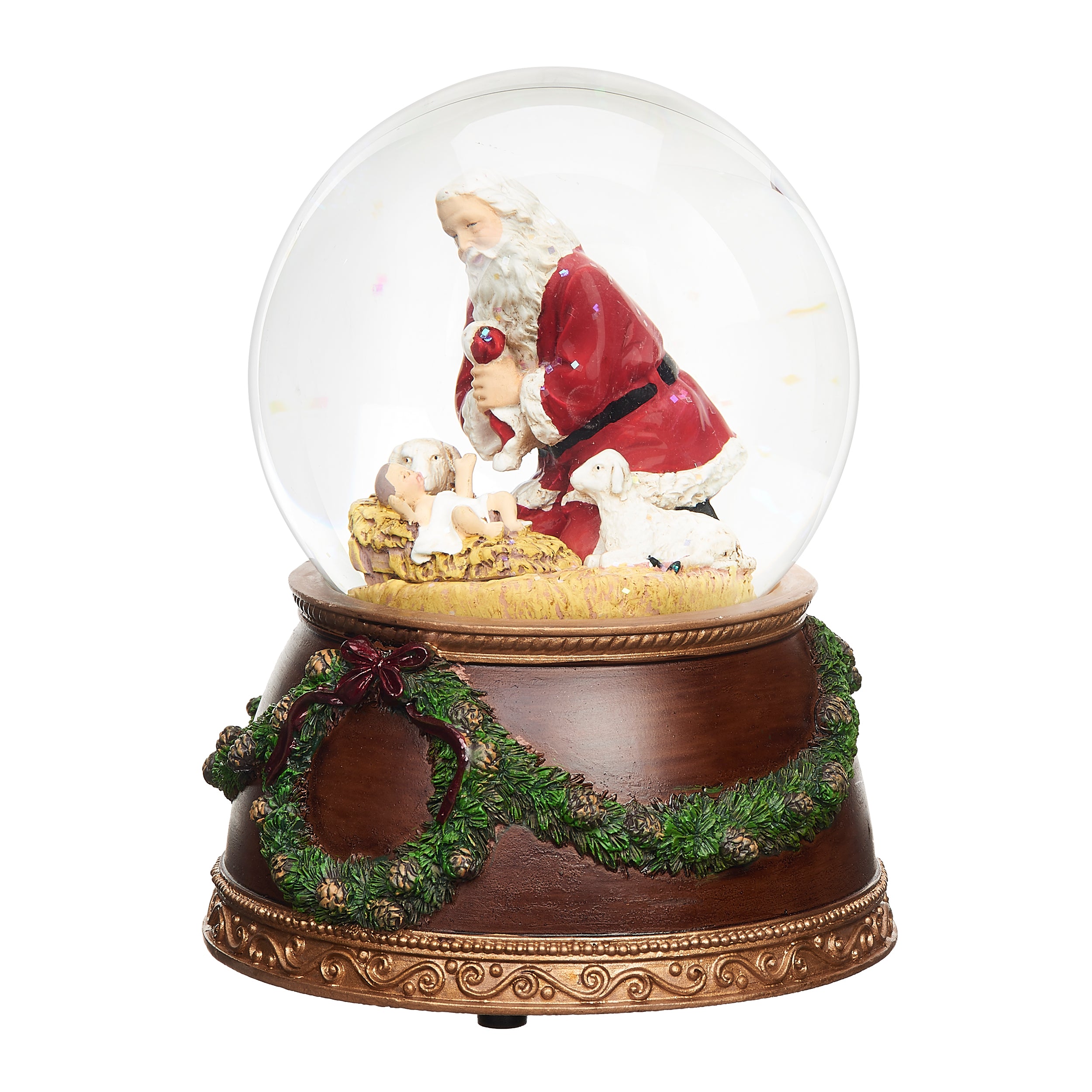 Christmas snow globe with Santa Claus and reindeer on a white background