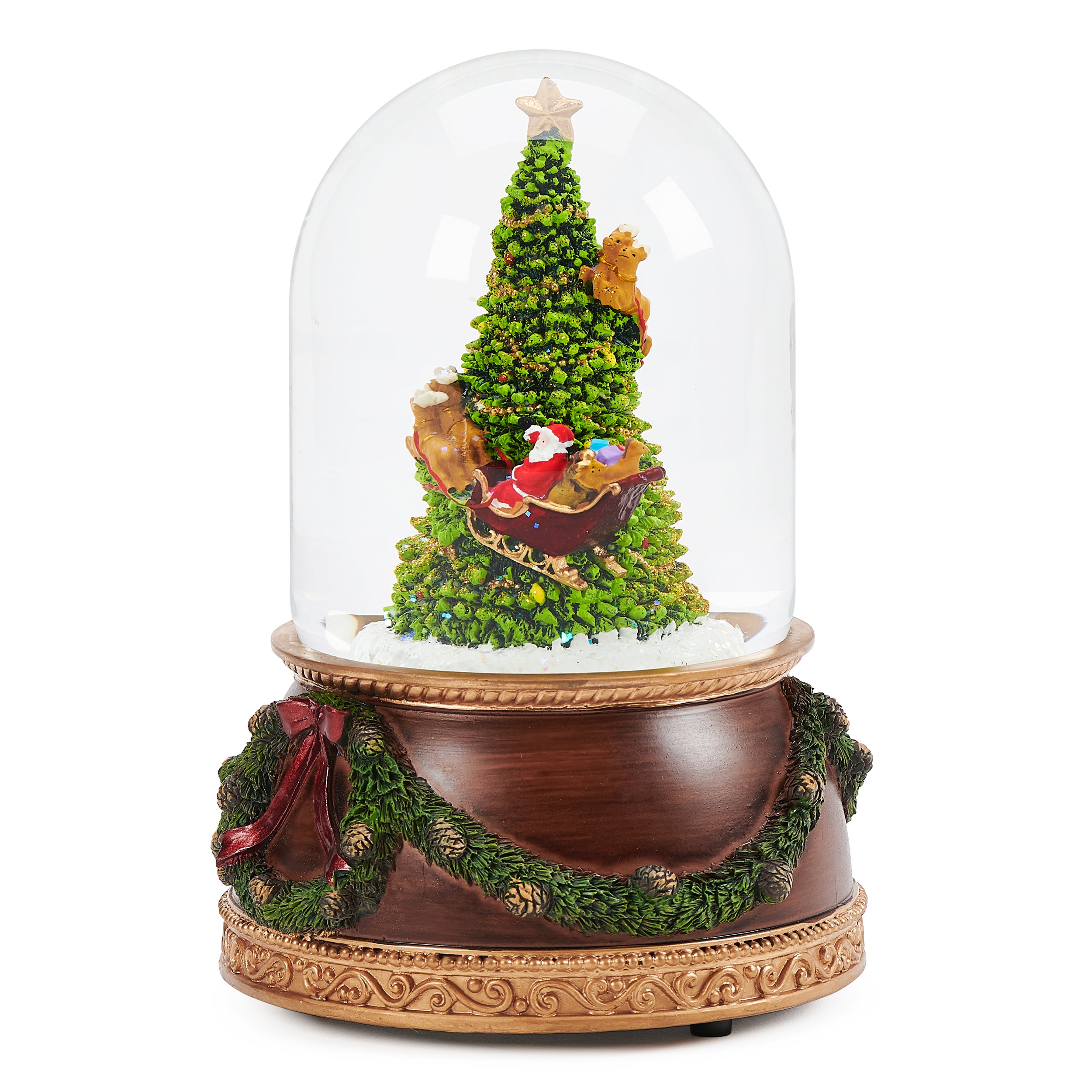 Glitterdome Santa Rotating Around Tree - "Up on the Housetop" Tune