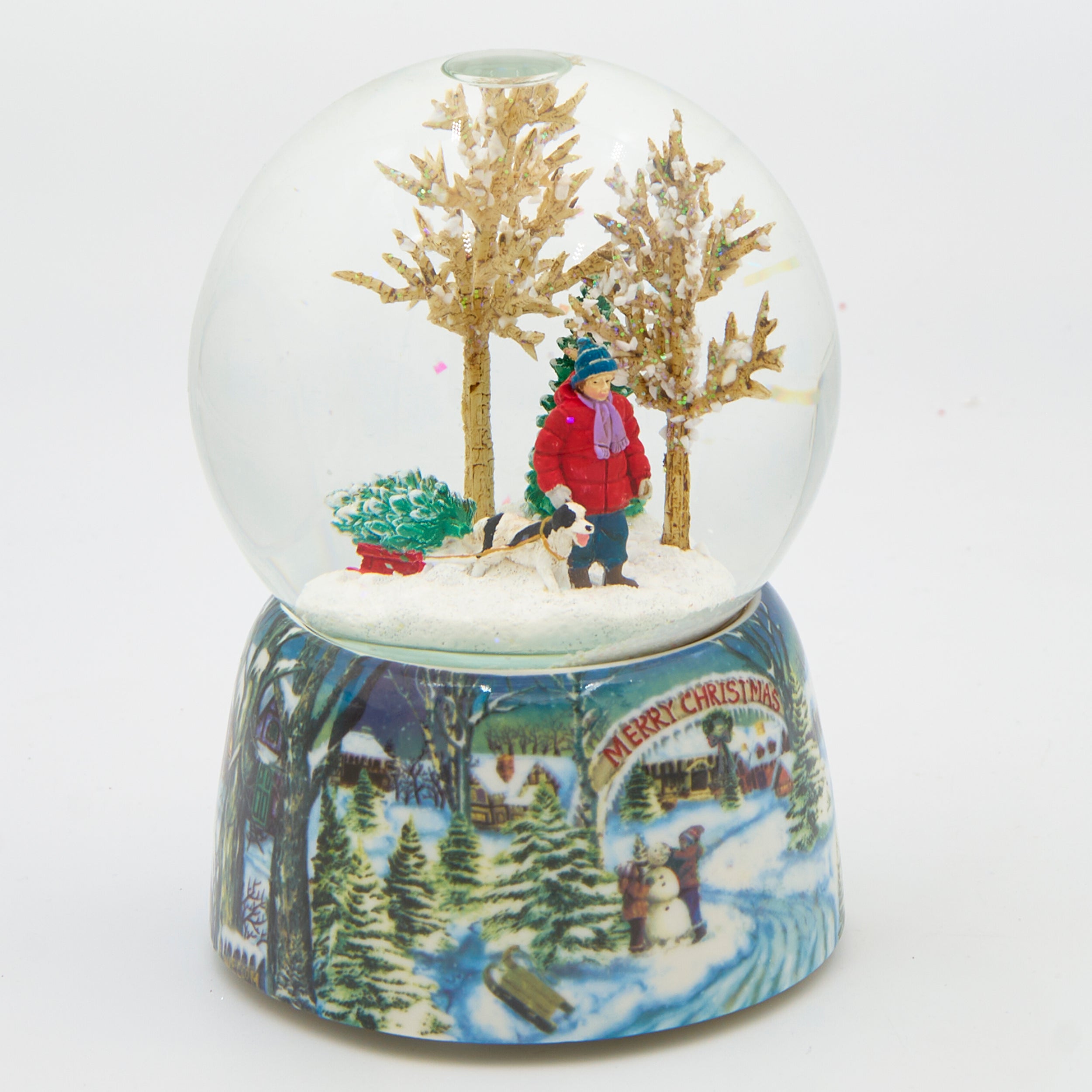 Glitterdome Musical Boy with Dog – "O Christmas Tree" Tune