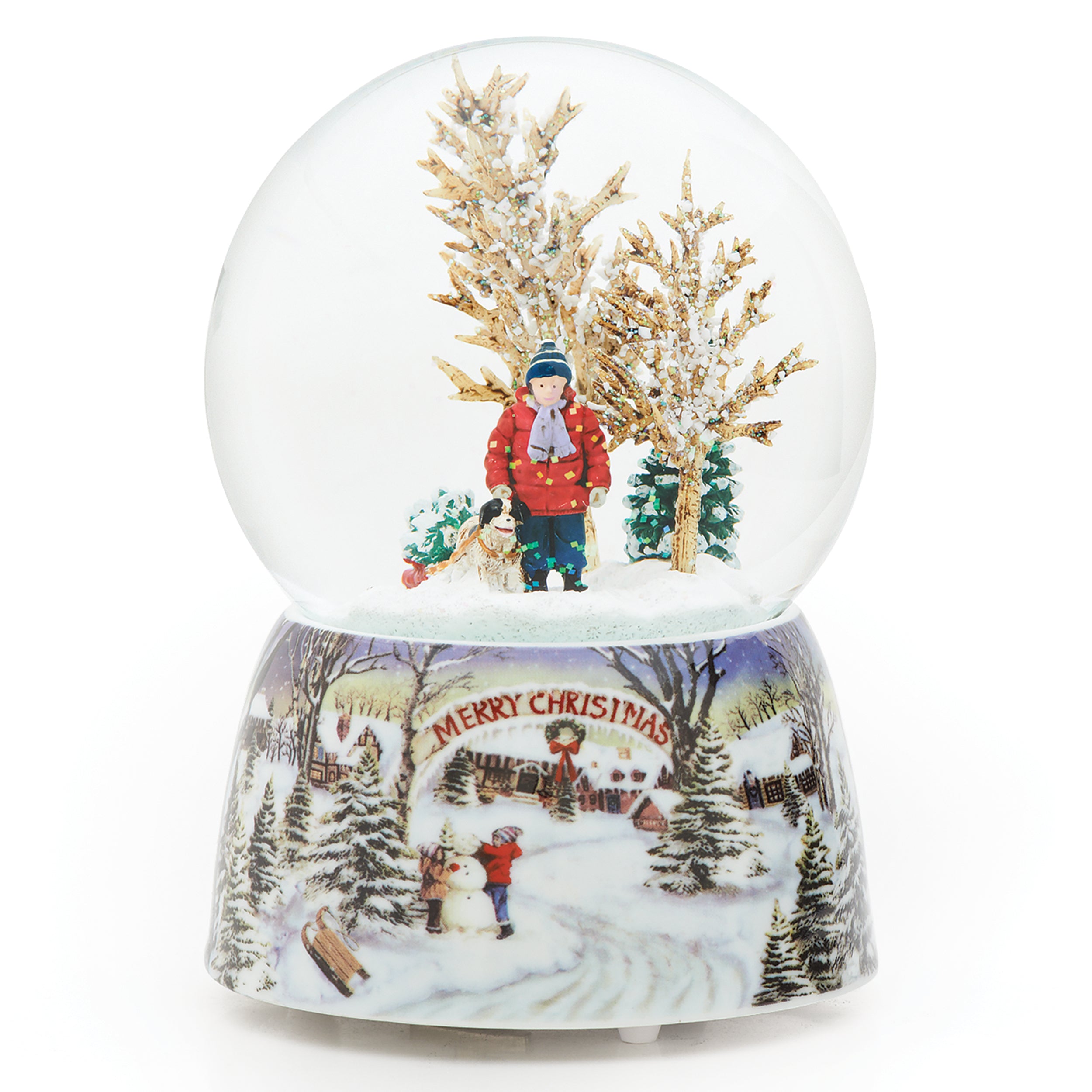 Glitterdome Musical Boy with Dog – "O Christmas Tree" Tune