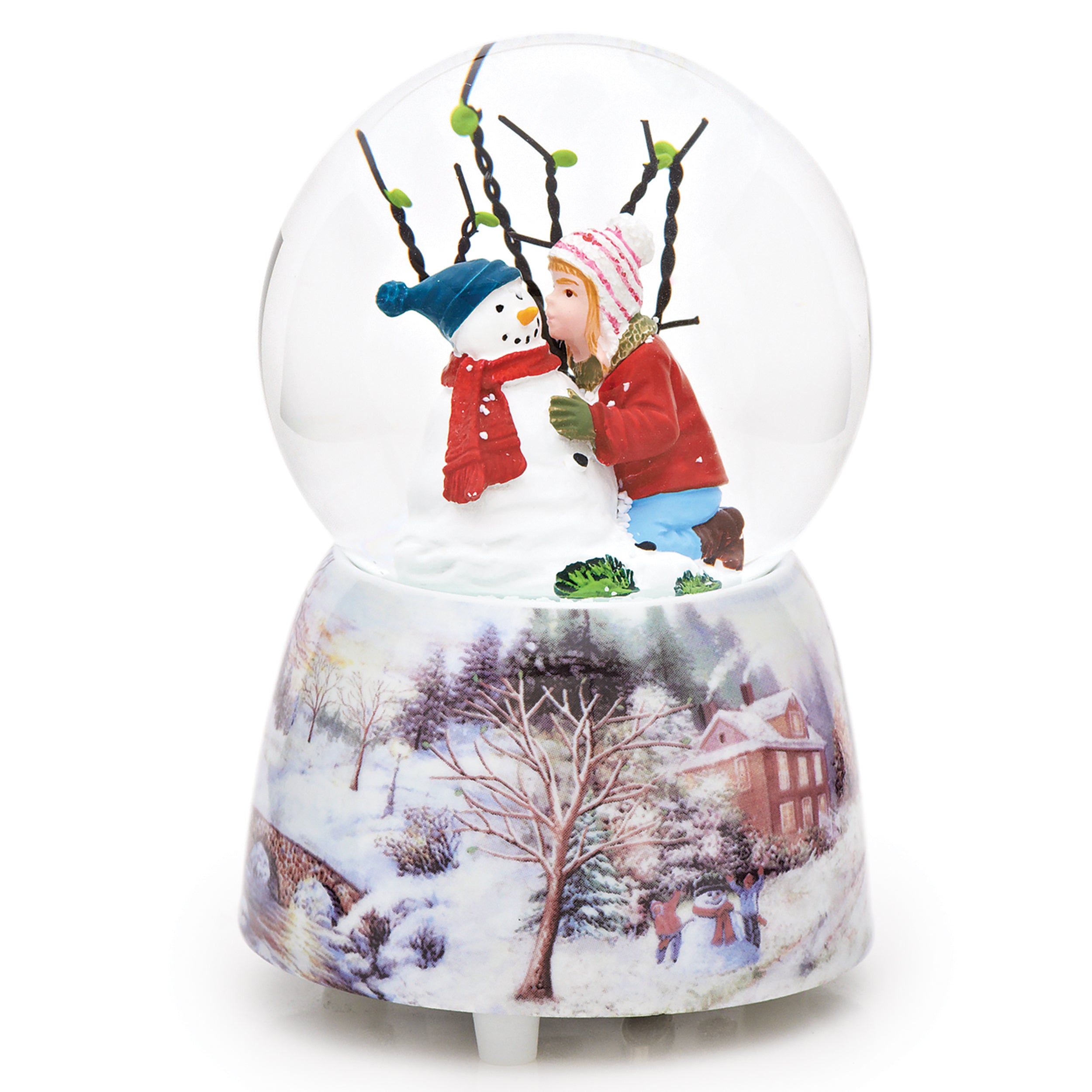 Glitterdome Musical Child Kissing Snowman - "Jingle Bells" Tune