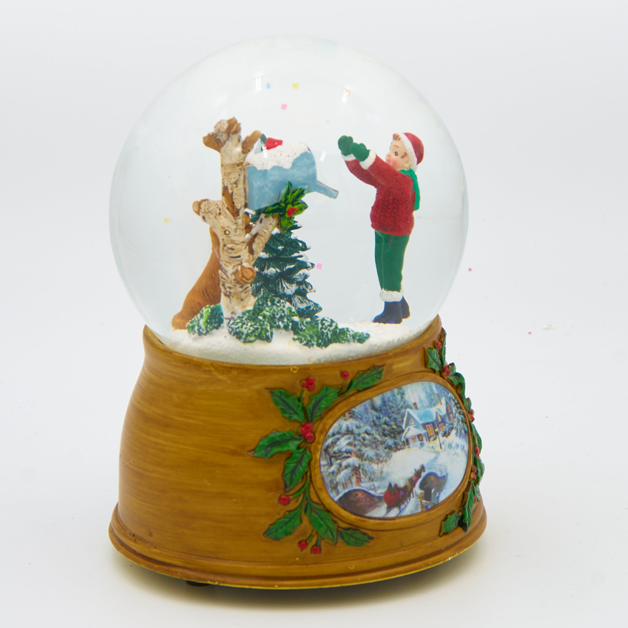 Glitterdome Musical Child & Dog with Mailbox – "Toyland" Tune