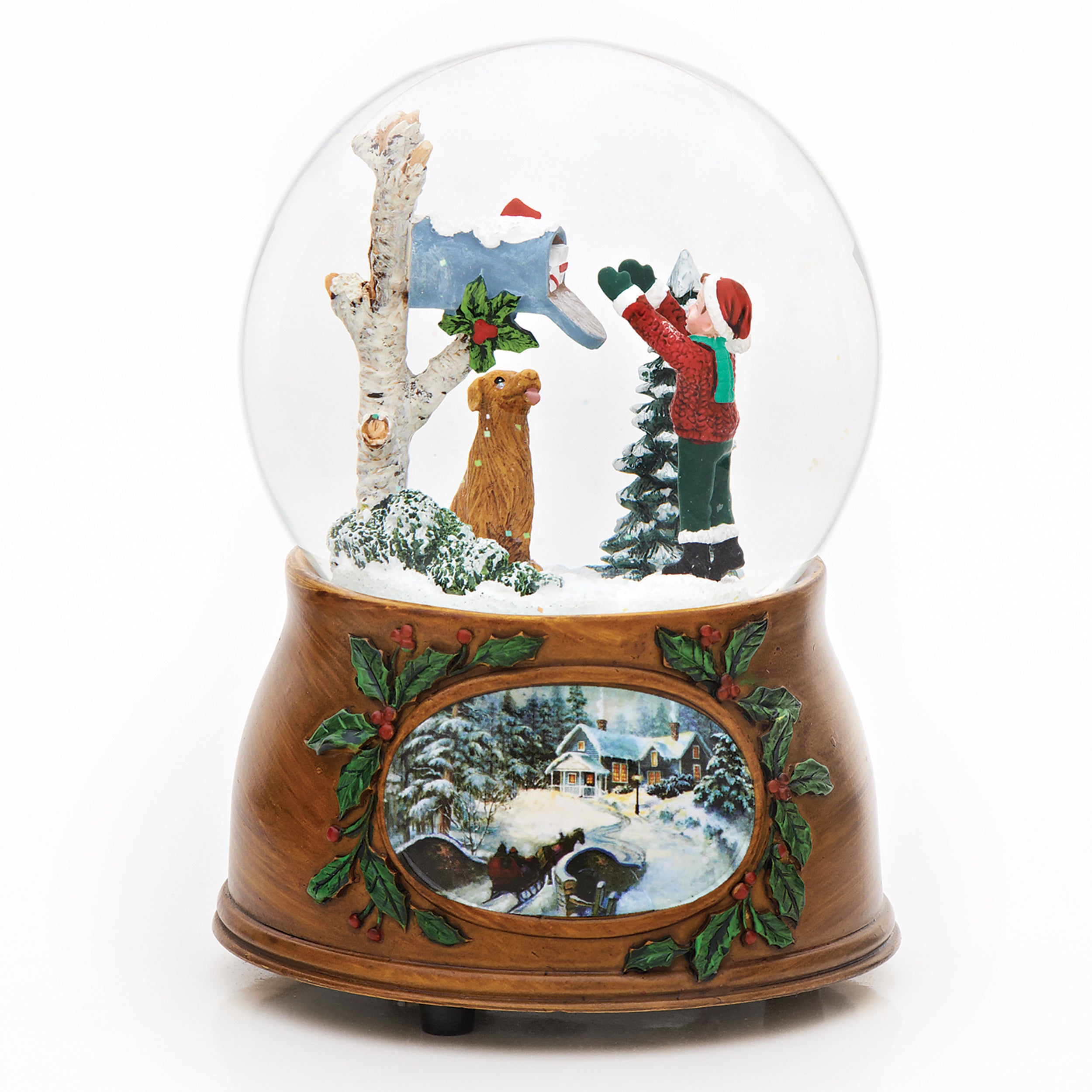 Glitterdome Musical Child & Dog with Mailbox – "Toyland" Tune