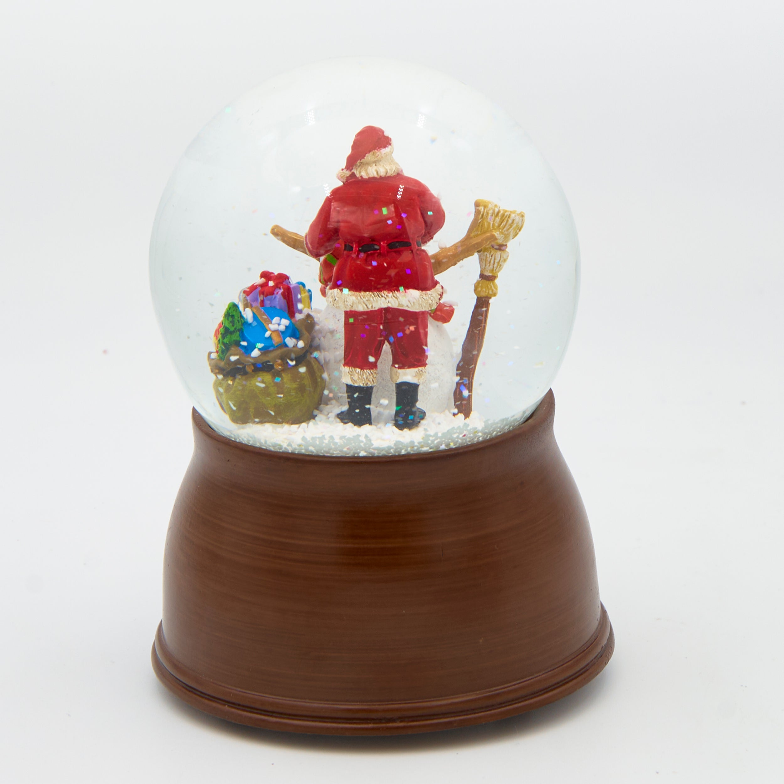Glitterdome Musical Santa & Snowman with Wood Look Base- "Have Yourself a Merry Little Christmas" Tune