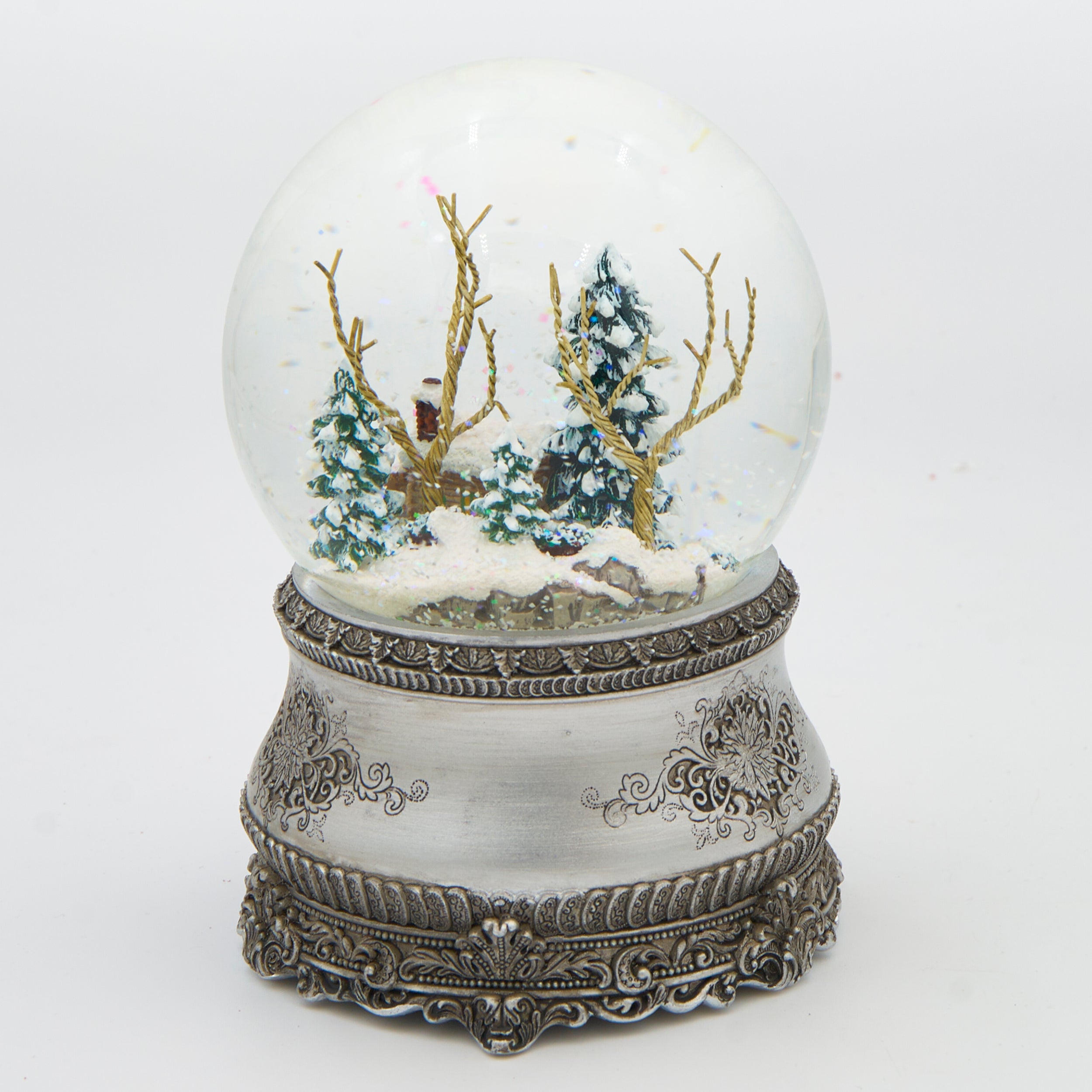 Glitterdome Musical Cottage with Silver Base – "I'll Be Home for Christmas" Tune