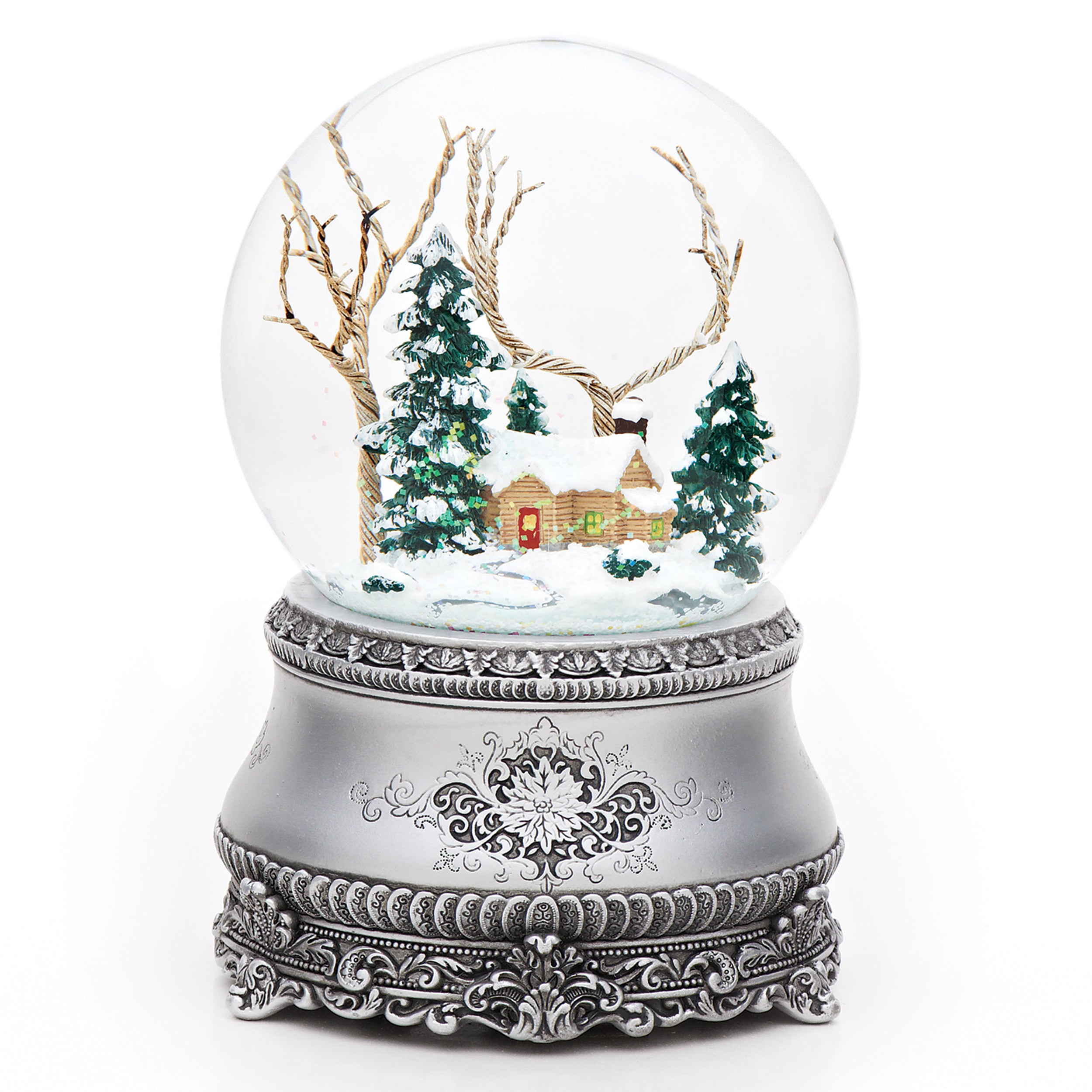 Glitterdome Musical Cottage with Silver Base – "I'll Be Home for Christmas" Tune