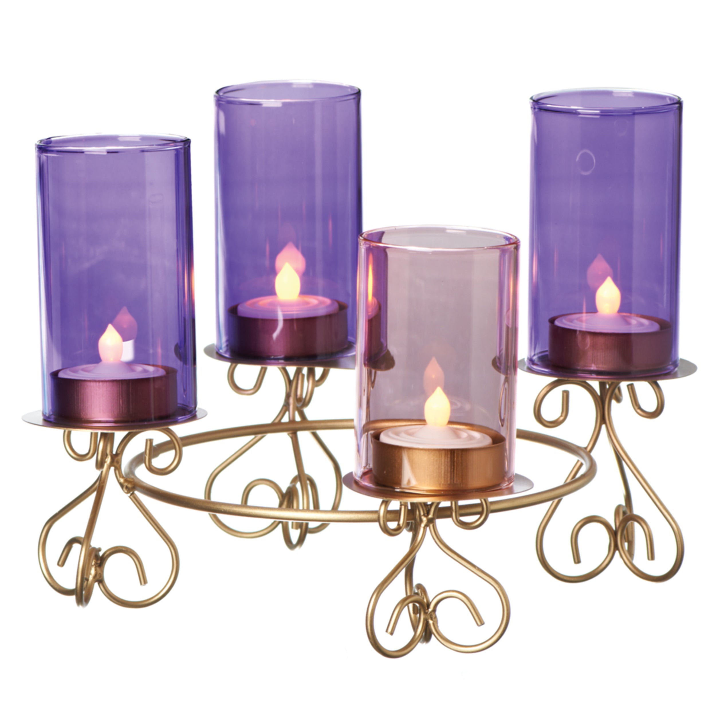Advent Candle Holder with Glass Tea Light Flutes
