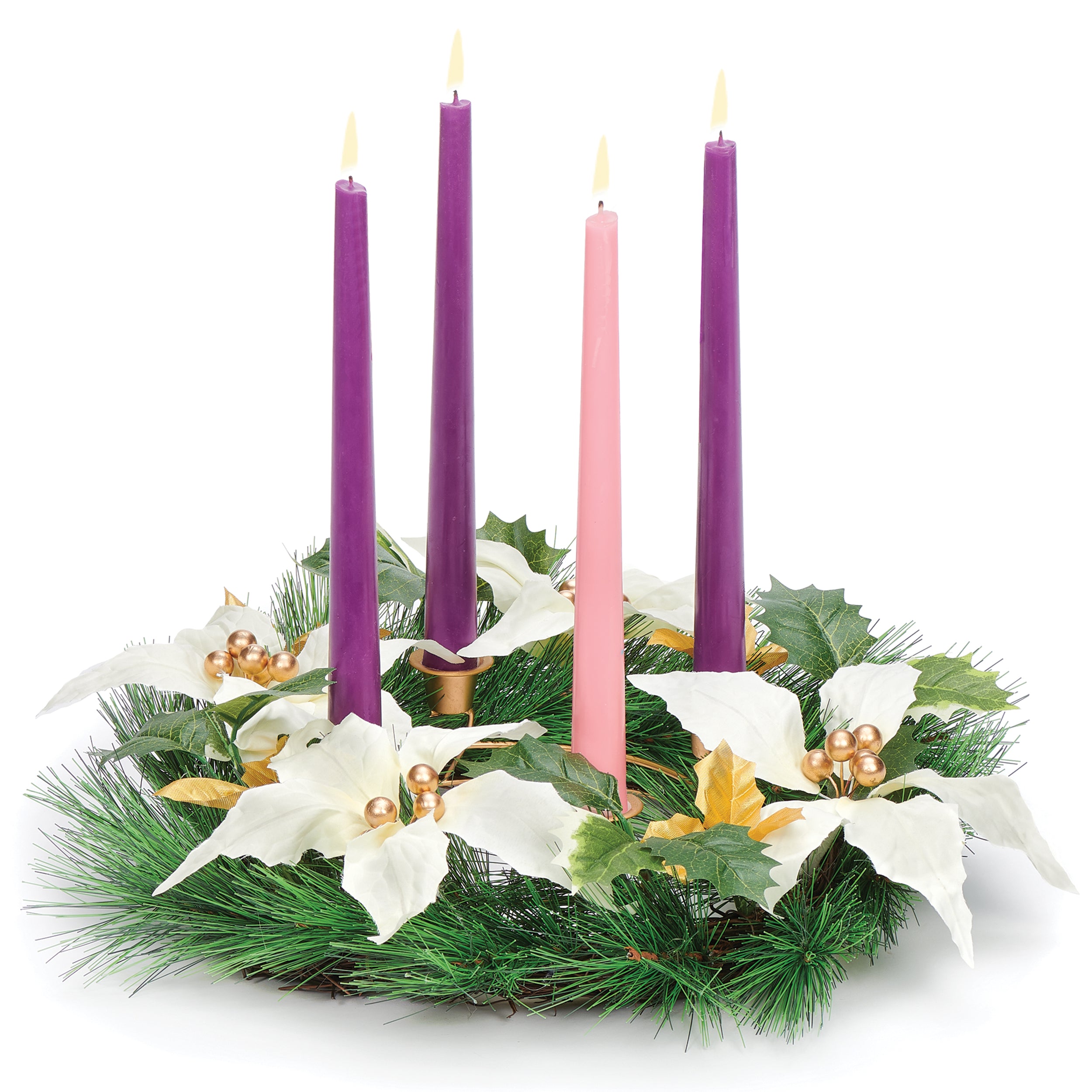 Ivory Poinsettia with Gold Accents Advent Wreath Candle Holder