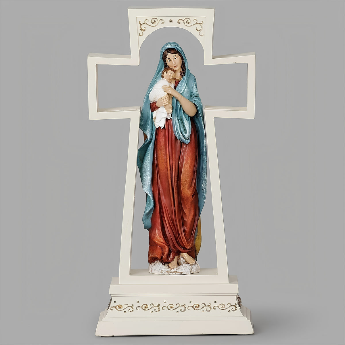 Lighted Madonna & Child Cross with Mary holding the Christ Child