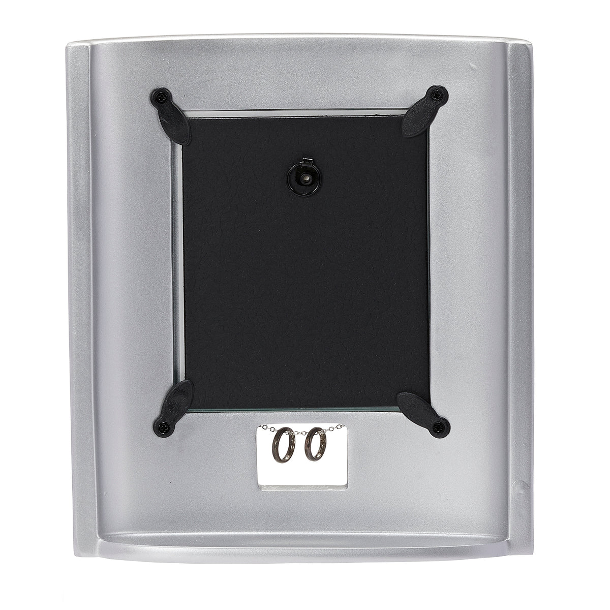 Rear view of anniversary frame showing the recessed black photo backing and retaining tabs.