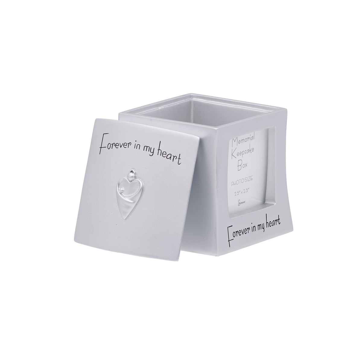 Forever in My Heart Memorial Keepsake Box shown open with the inscribed lid displayed beside the box
