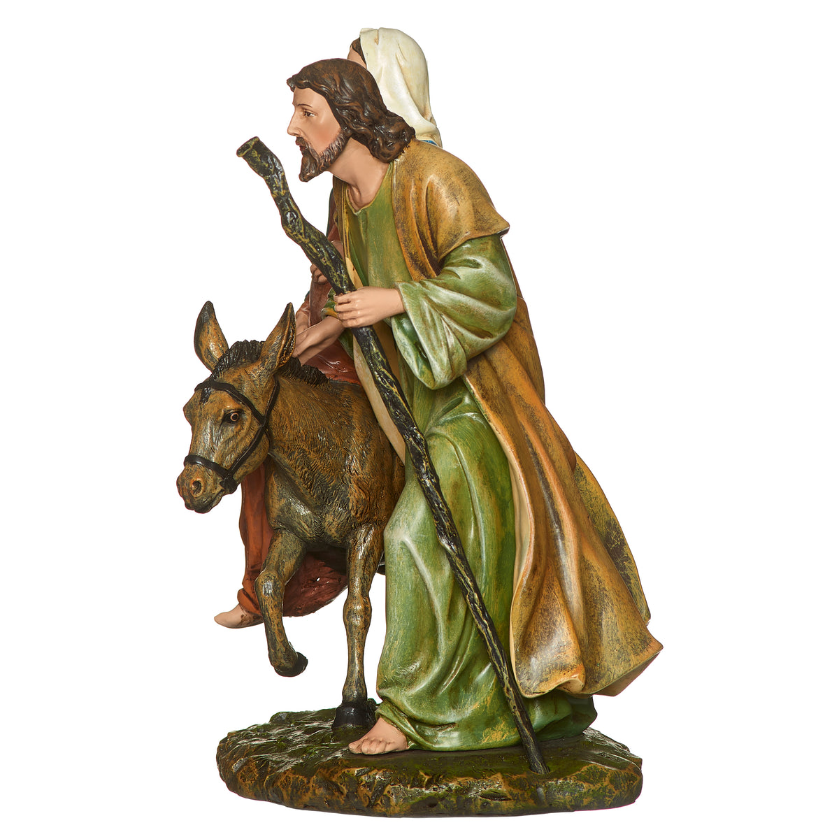 Side view of Joseph's Studio La Posada Figure showing Joseph walking beside the donkey carrying Mary