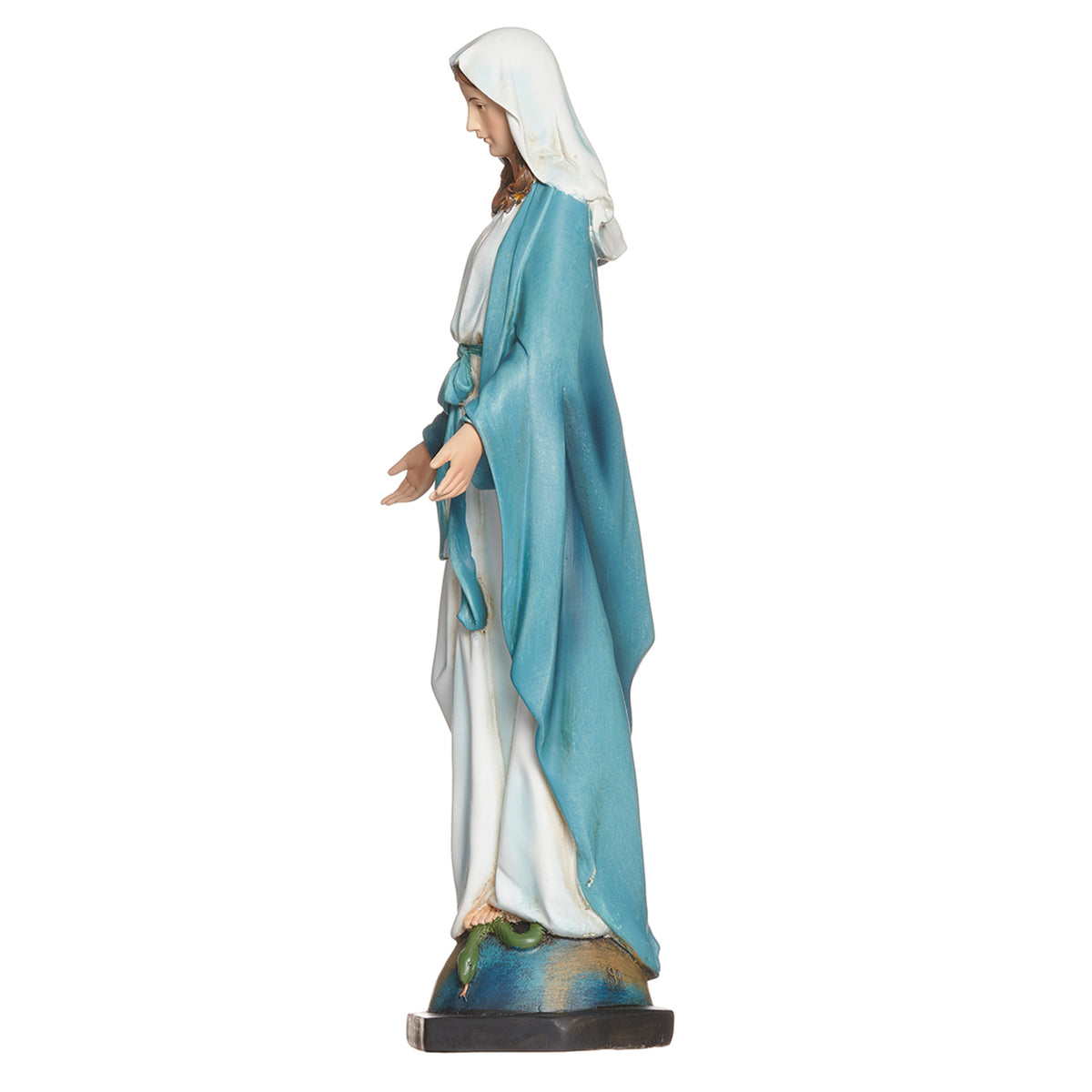 Our Lady of Grace Virgin Mary figurine opposite side profile with white gown