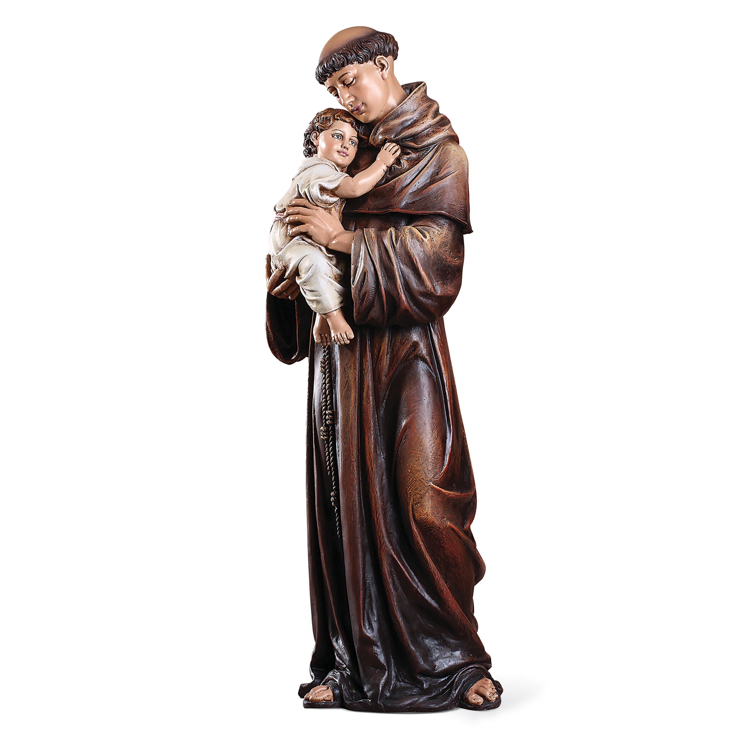 Statue of a man holding a child on a white background
