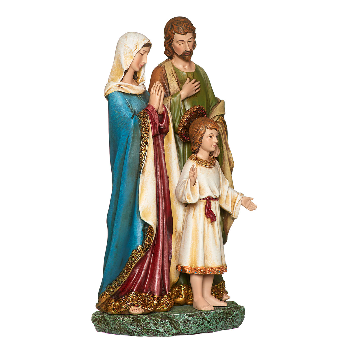 Opposite front angled view of Joseph's Studio Holy Family with Child Figure highlighting Mary, Joseph, and the young Jesus in detailed hand-painted robes