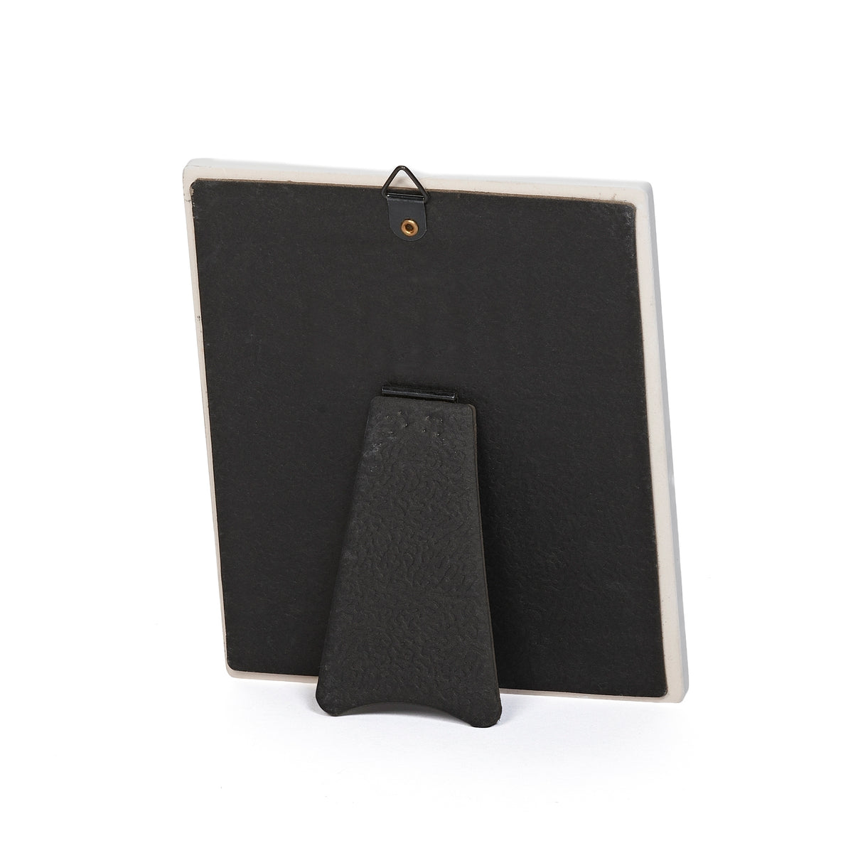 Back view of Glory Be Wall Plaque showing the black easel stand for tabletop display