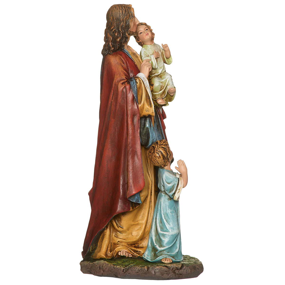 Side view of Joseph's Studio Jesus with Children Figure showing Jesus holding a child with the second child standing nearby