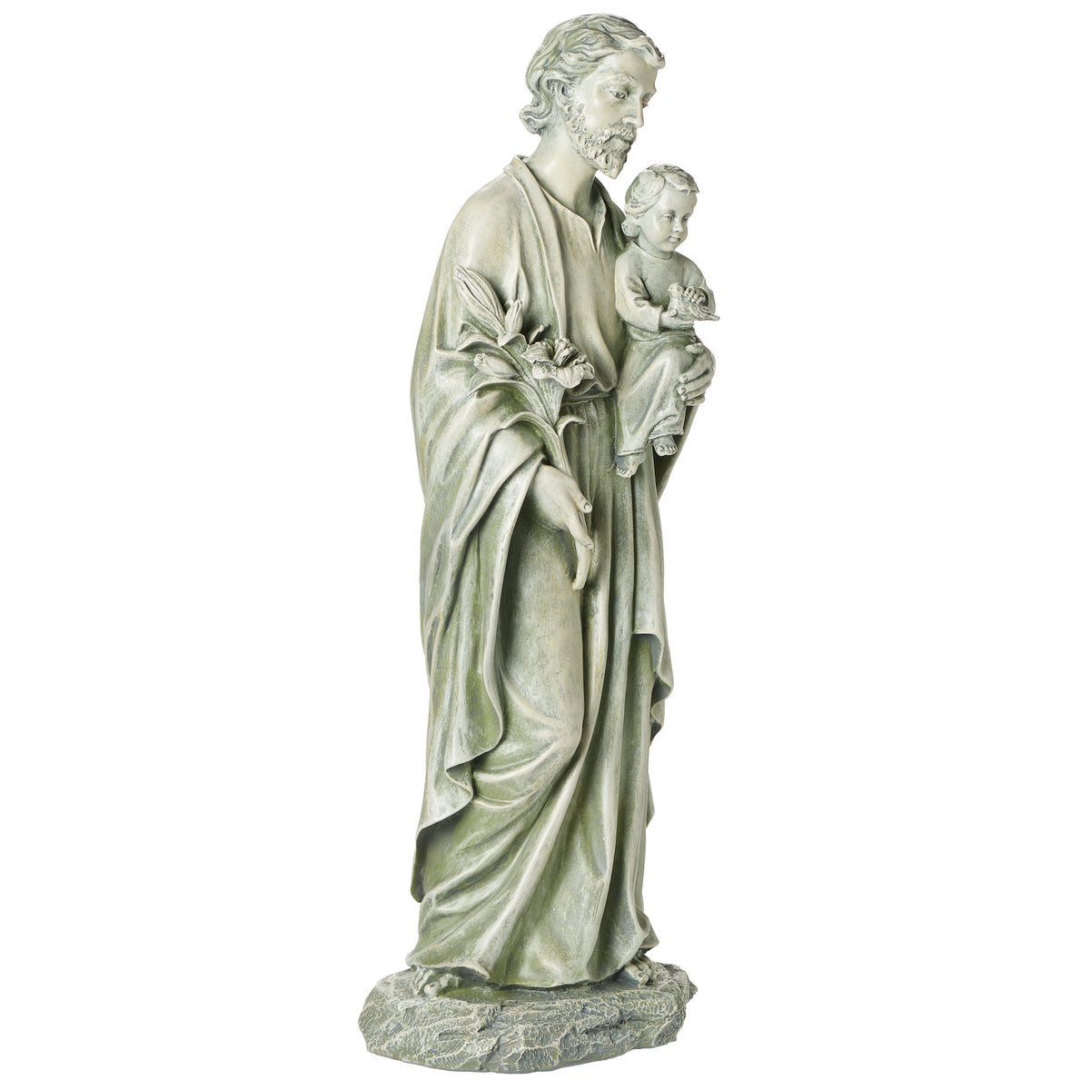 Side view of Joseph's Studio St. Joseph Garden Statue showing the figures in profile with flowing robe details