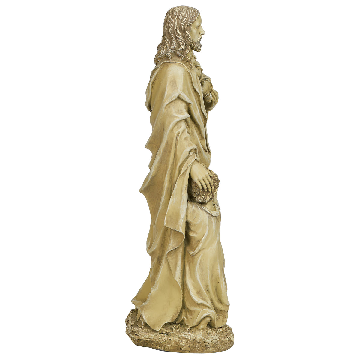 Side view of Joseph's Studio Jesus with Children Garden Statue showing Jesus with the children beside his flowing robes
