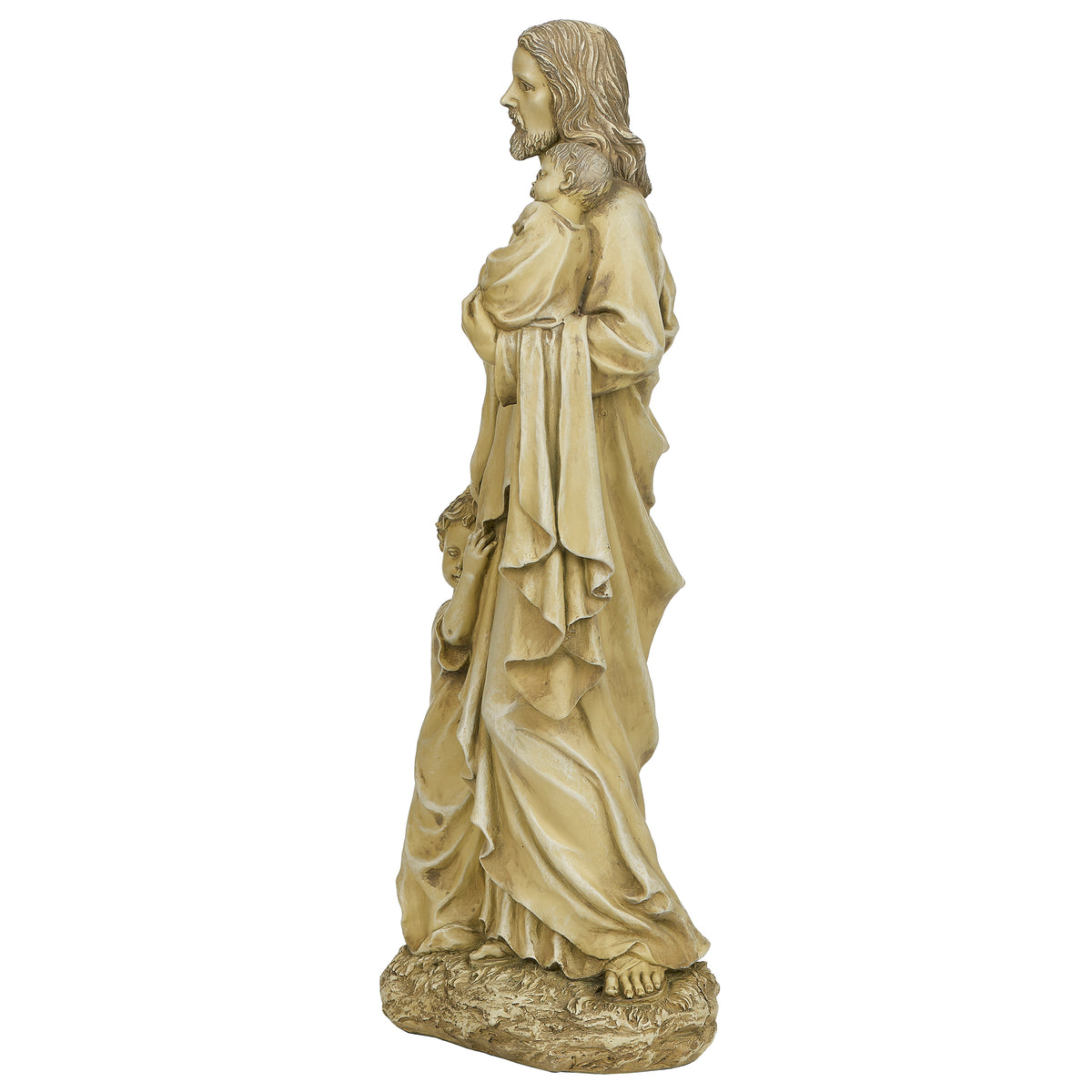 Opposite side view of Joseph's Studio Jesus with Children Garden Statue showing Jesus and the children in profile with flowing robe details