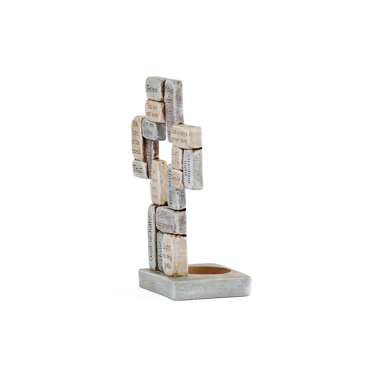 Crossword Cross Candle Holder angled side view
