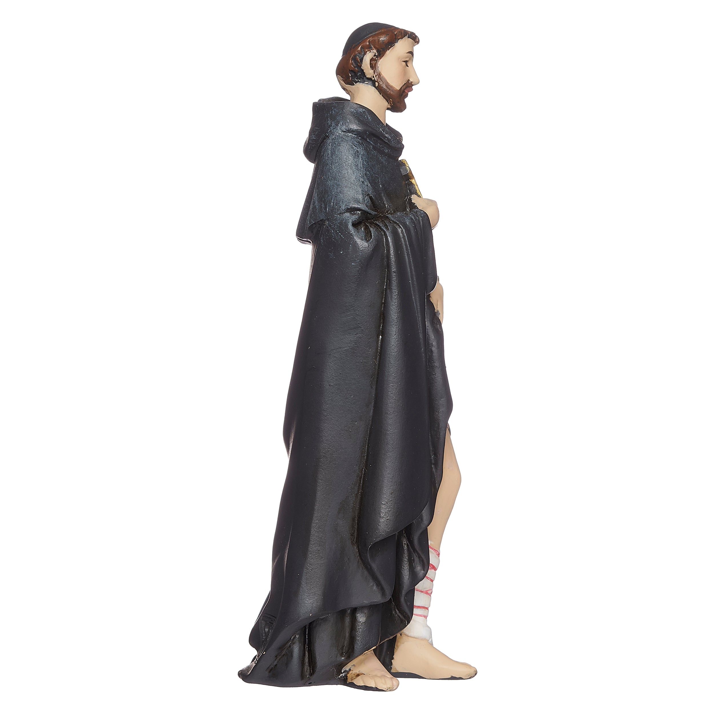 Statue of a figure in a black robe on a white background