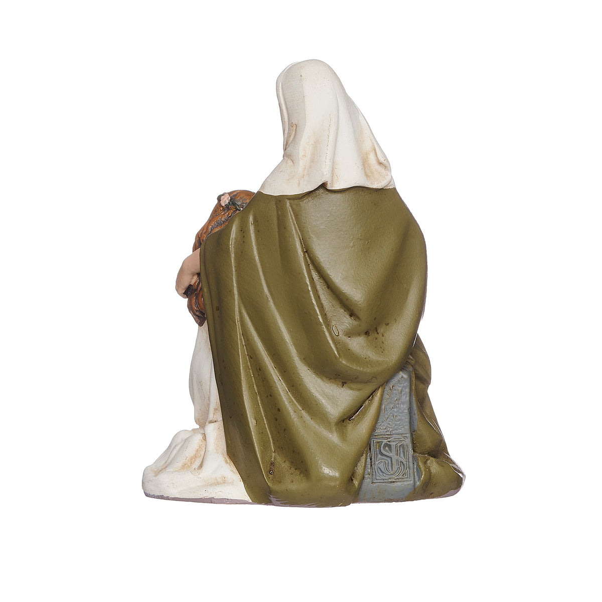 Back view of St. Anne Renaissance Collection Figure showing the flowing green mantle and detailed sculpted robes
