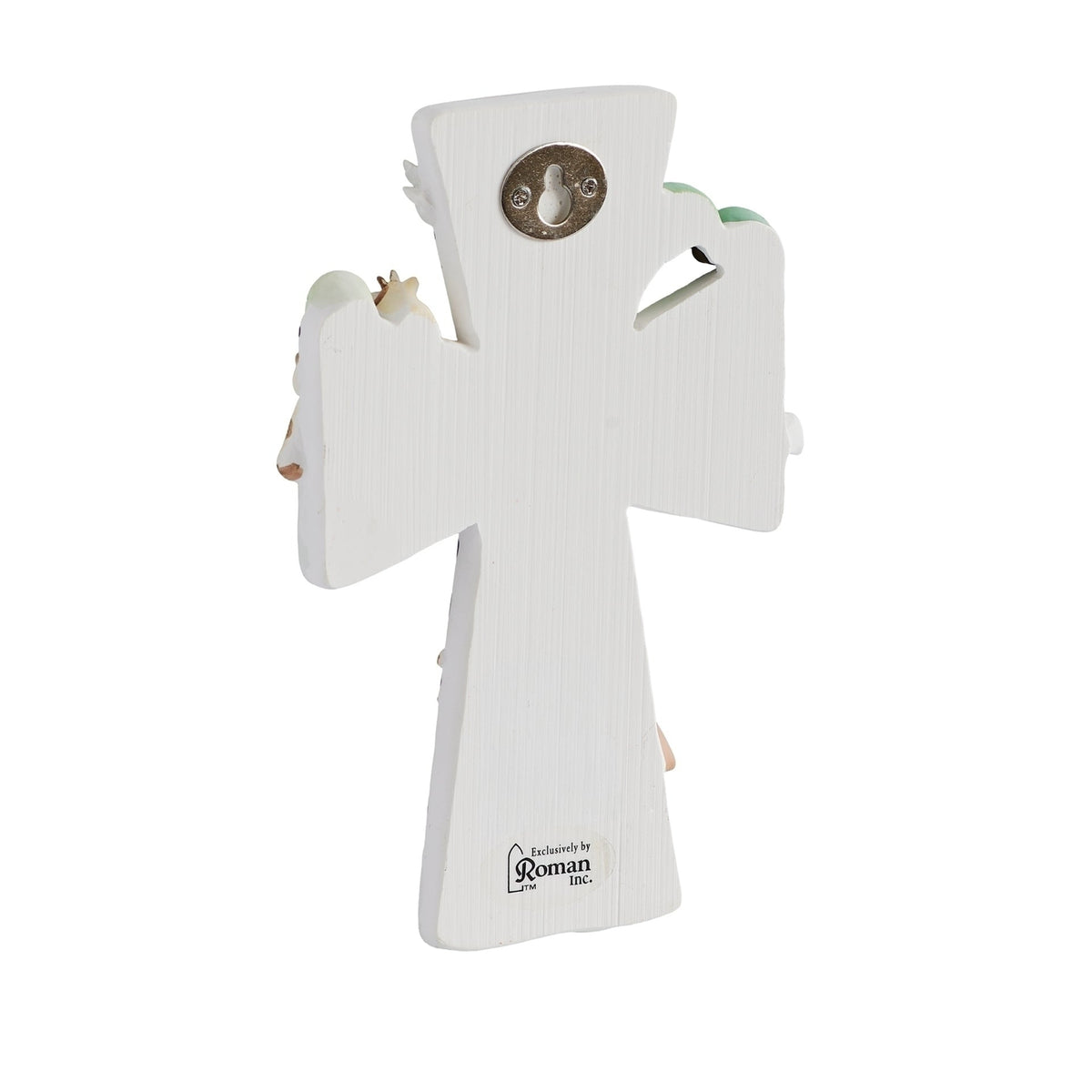Back view of God Created Everything Wall Cross showing the plain white resin cross and hanging hardware