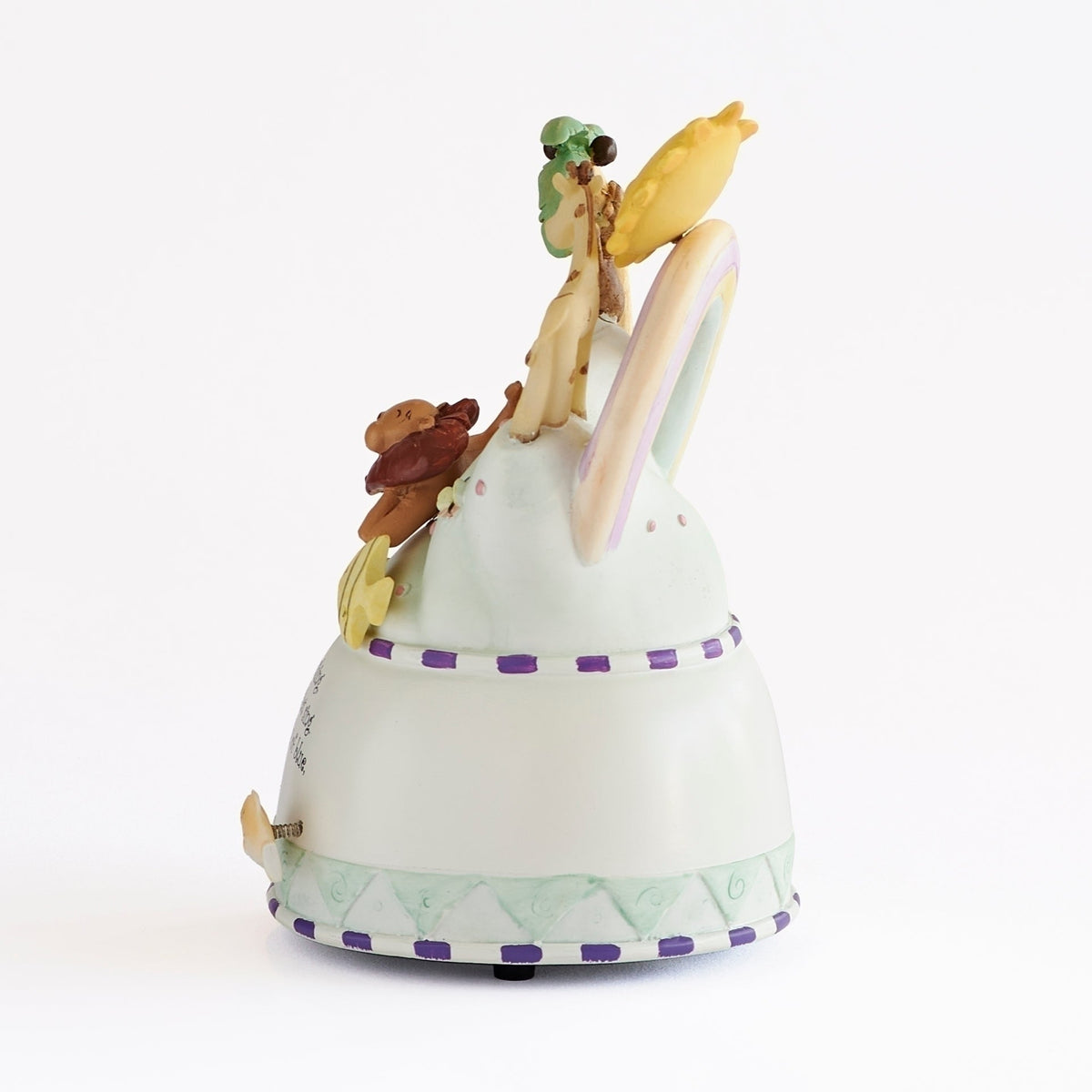Side view of God Created You Musical Animal Figure showing the sculpted animal details and rounded musical base
