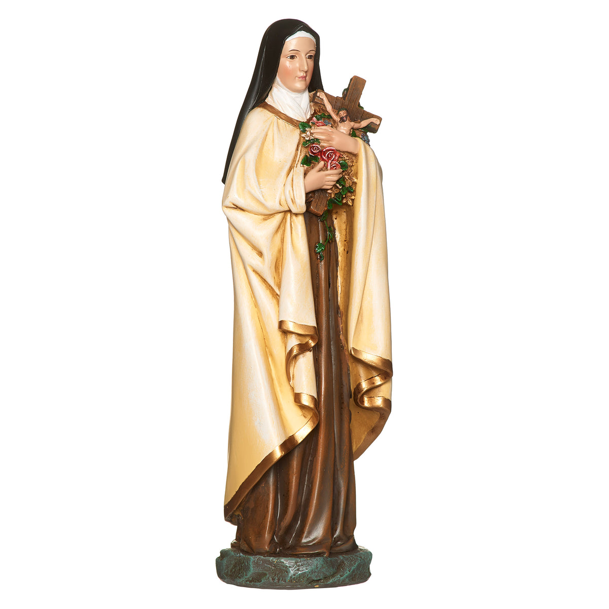 Joseph's Studio St. Therese Figure 4-inch scale featuring St. Therese holding roses and a crucifix in traditional Carmelite robes