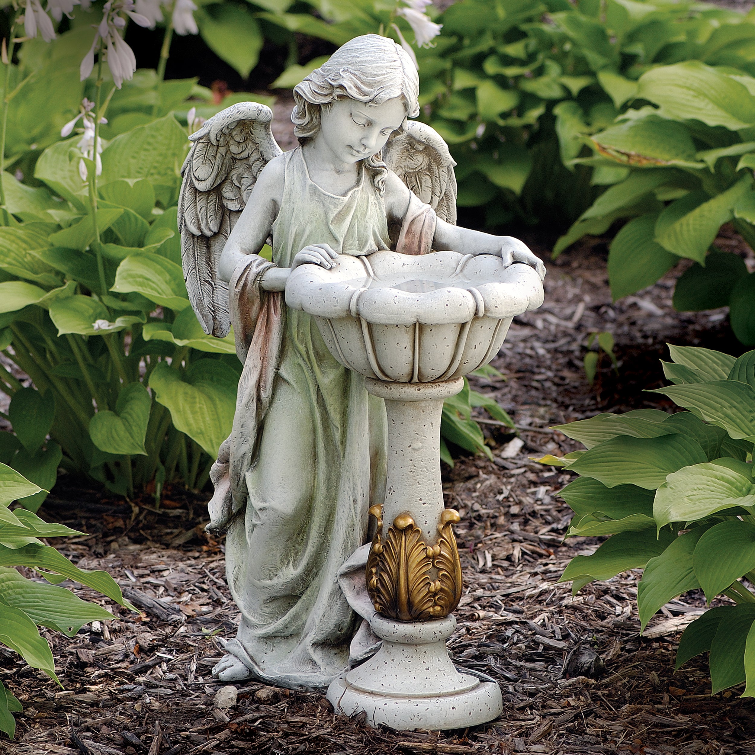 Joseph’s Studio Solar Standing Angel Birdbath Garden Statue