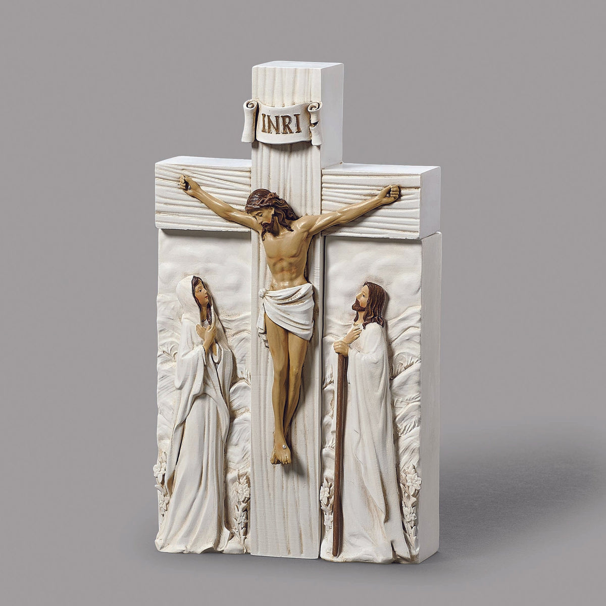 Block Crucifix 3-piece Christian devotional set - angled front view
