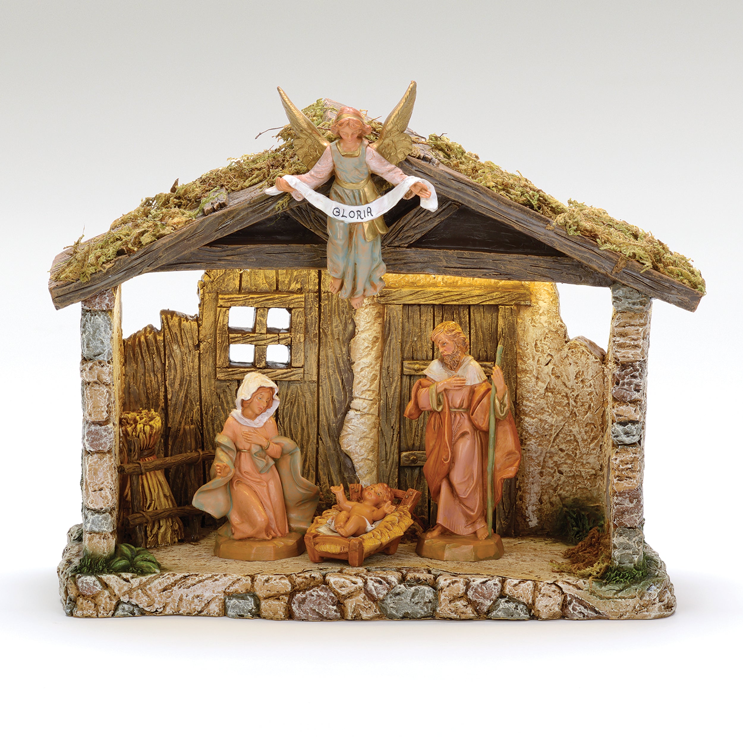 Fontanini 4-PC Lighted Nativity Set with Resin Stable - 5" Scale