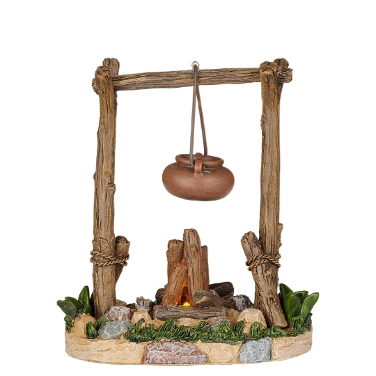 Fontanini Lighted Campfire with Hanging Pot – 7.5" Scale
