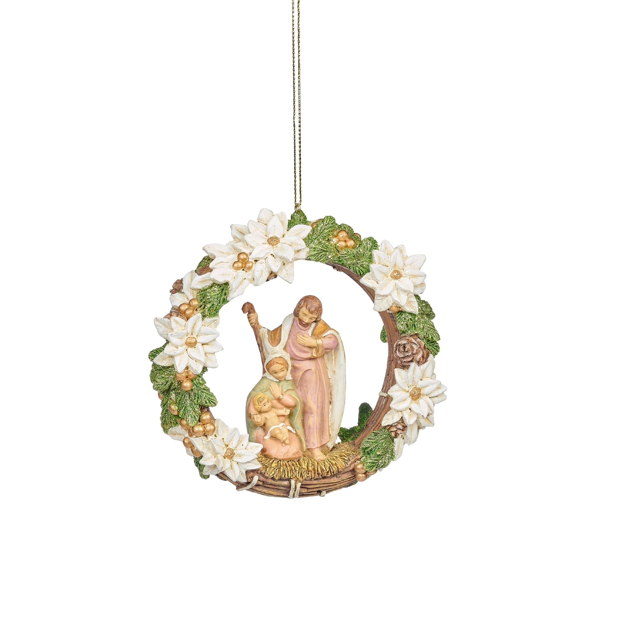Fontanini Holy Family Poinsettia Wreath Ornament