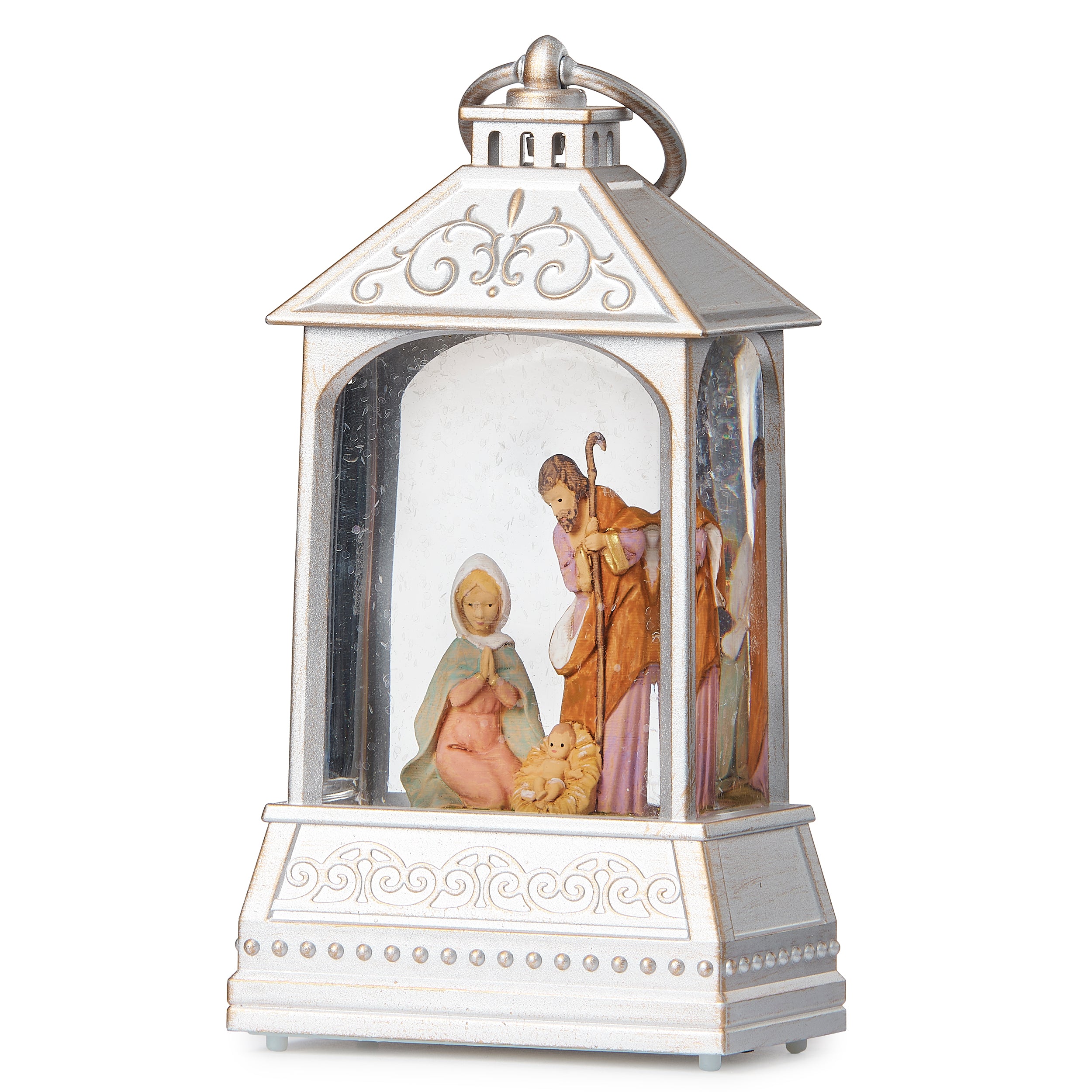 Fontanini Lighted Silver Holy Family Lantern - Shimmering Merry Lites