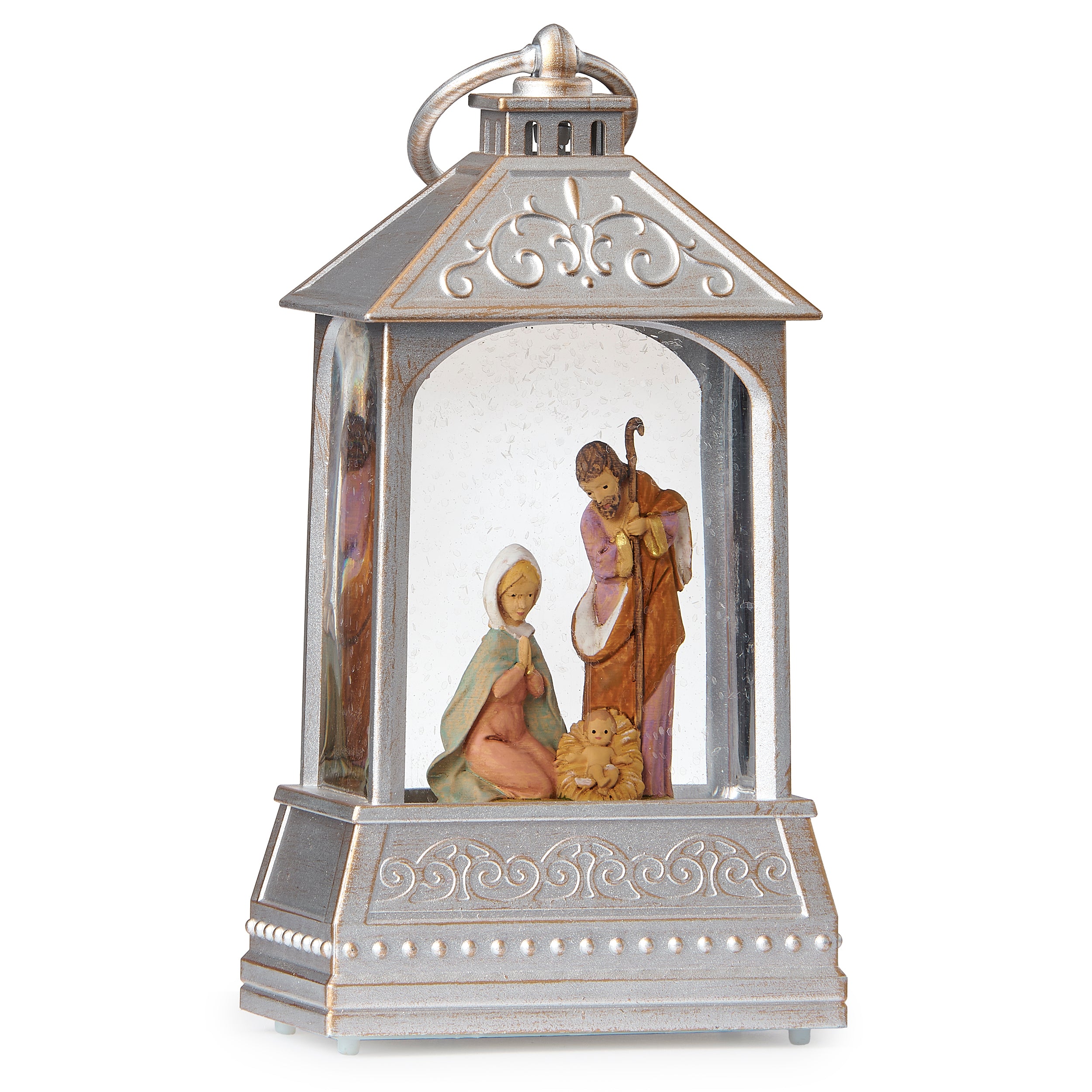 Fontanini Lighted Silver Holy Family Lantern - Shimmering Merry Lites