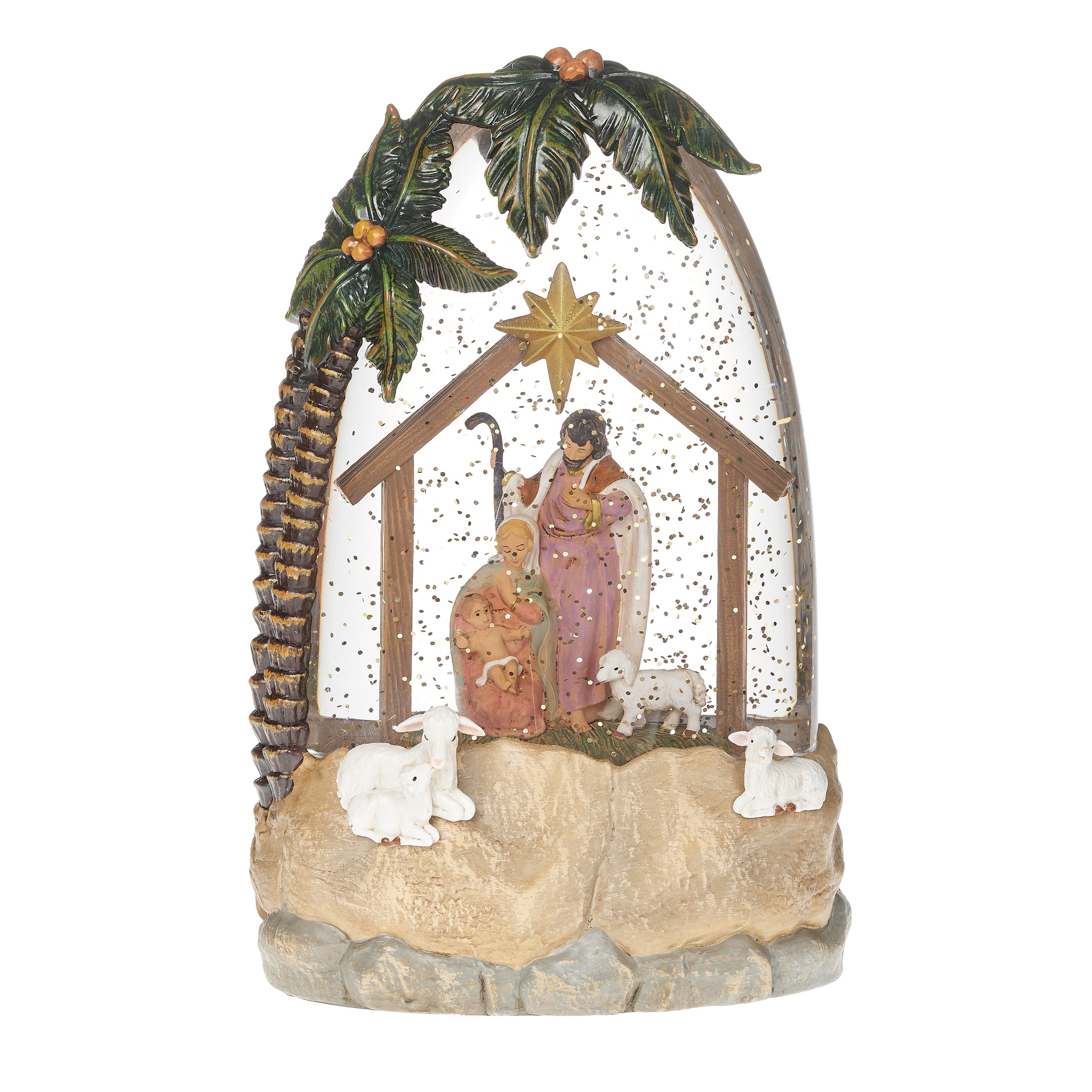Fontanini Lighted Swirl Palm Nativity Stable - Confetti Lites