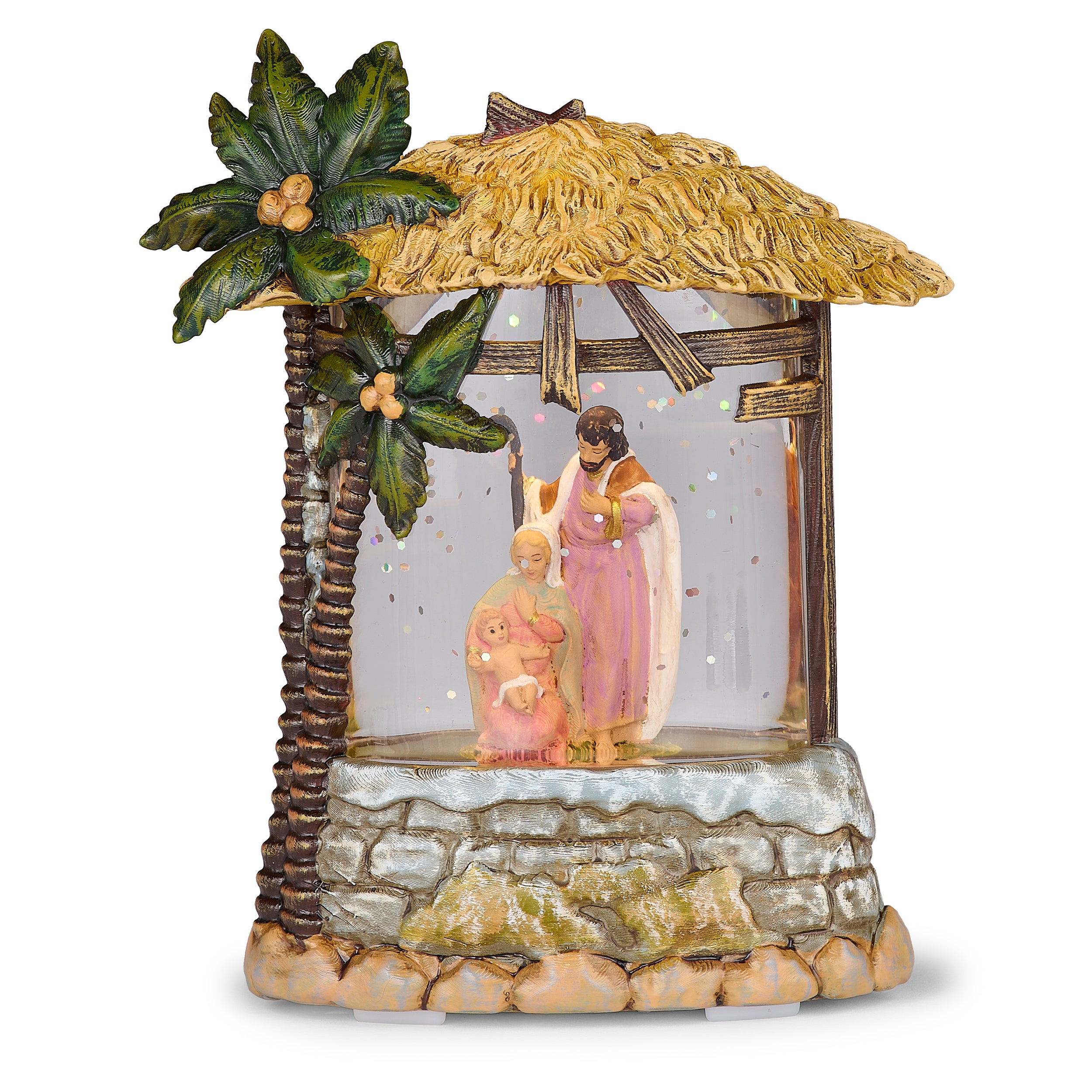 Fontanini Holy Family & Palm Tree Stable - Shimmering Merry Lites