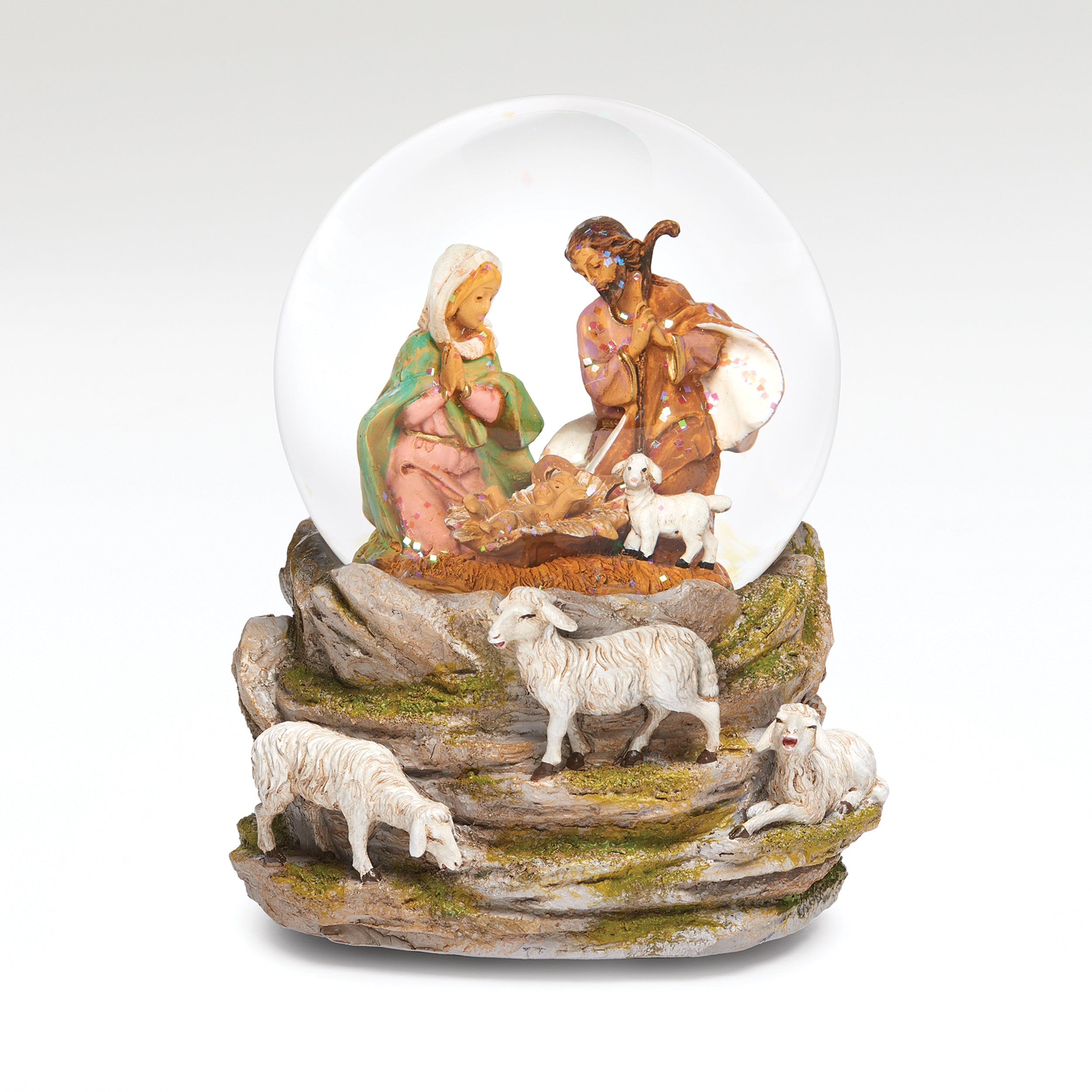 Fontanini Holy Family & Sheep Musical Glitterdome - "Joy to the World” Tune