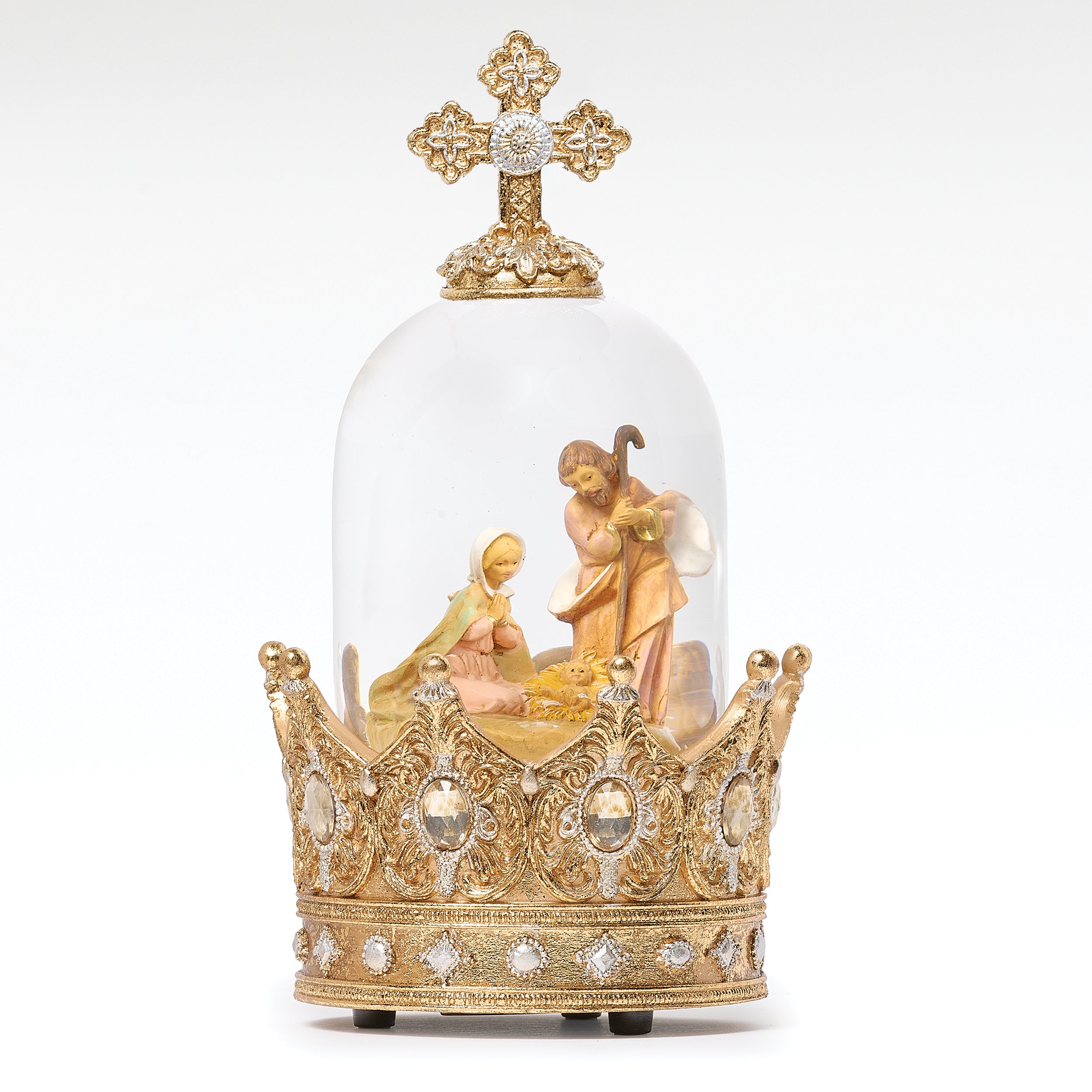 Fontanini Holy Family Musical with Crown Base Glitterdome - "Joy to the World" Tune