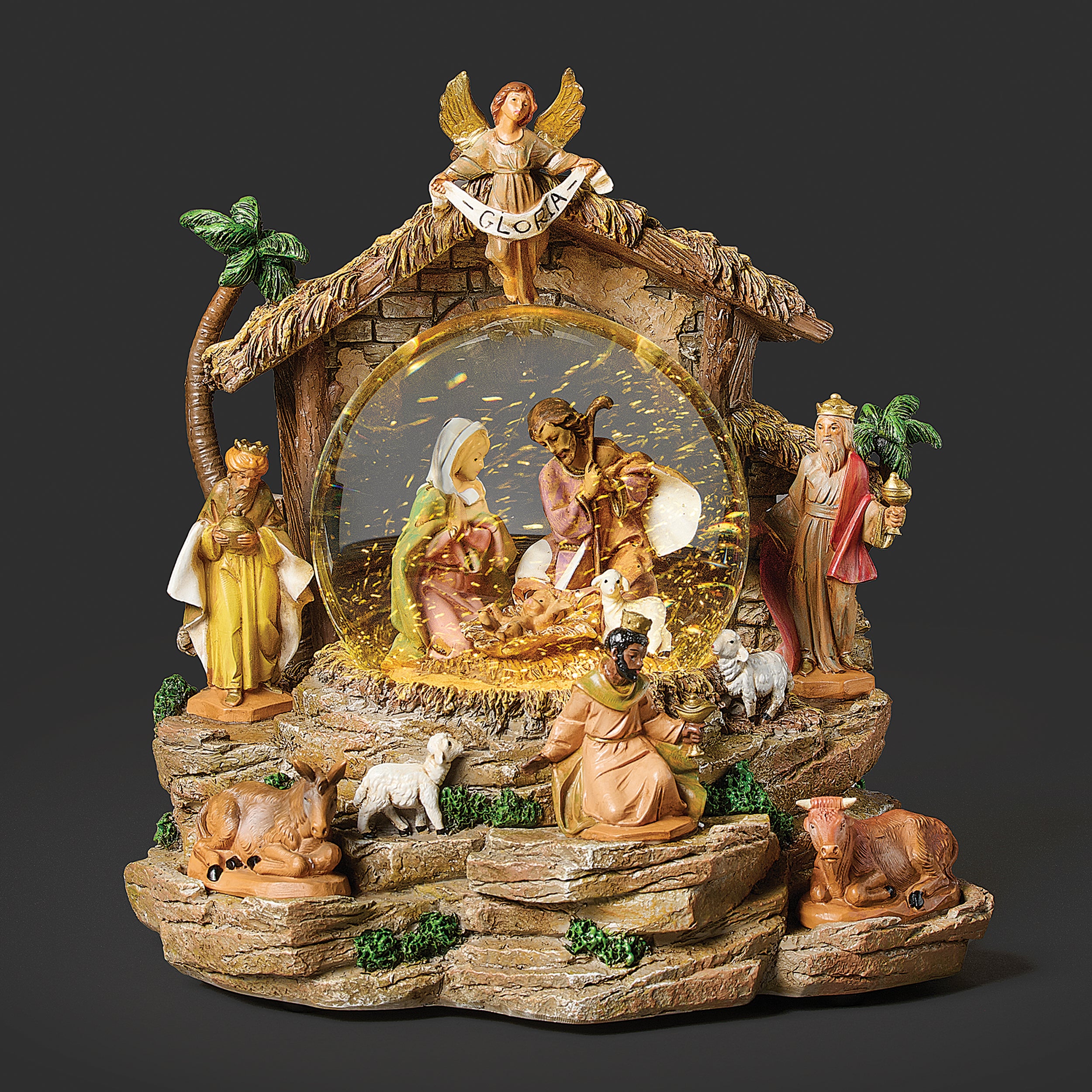 Fontanini ナティビティ クリスマス降誕シーン Fontanini Lighted Musical Swirl Nativity Glitterdome