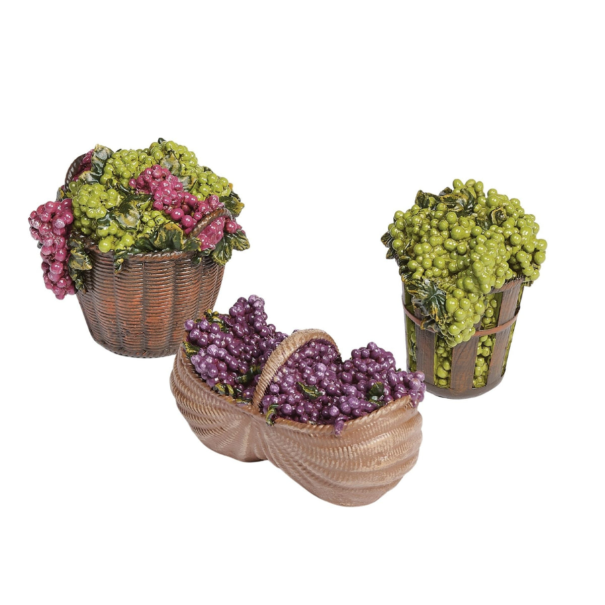 Fontanini grape basket set for 5 inch scale Nativity village with three baskets of grapes