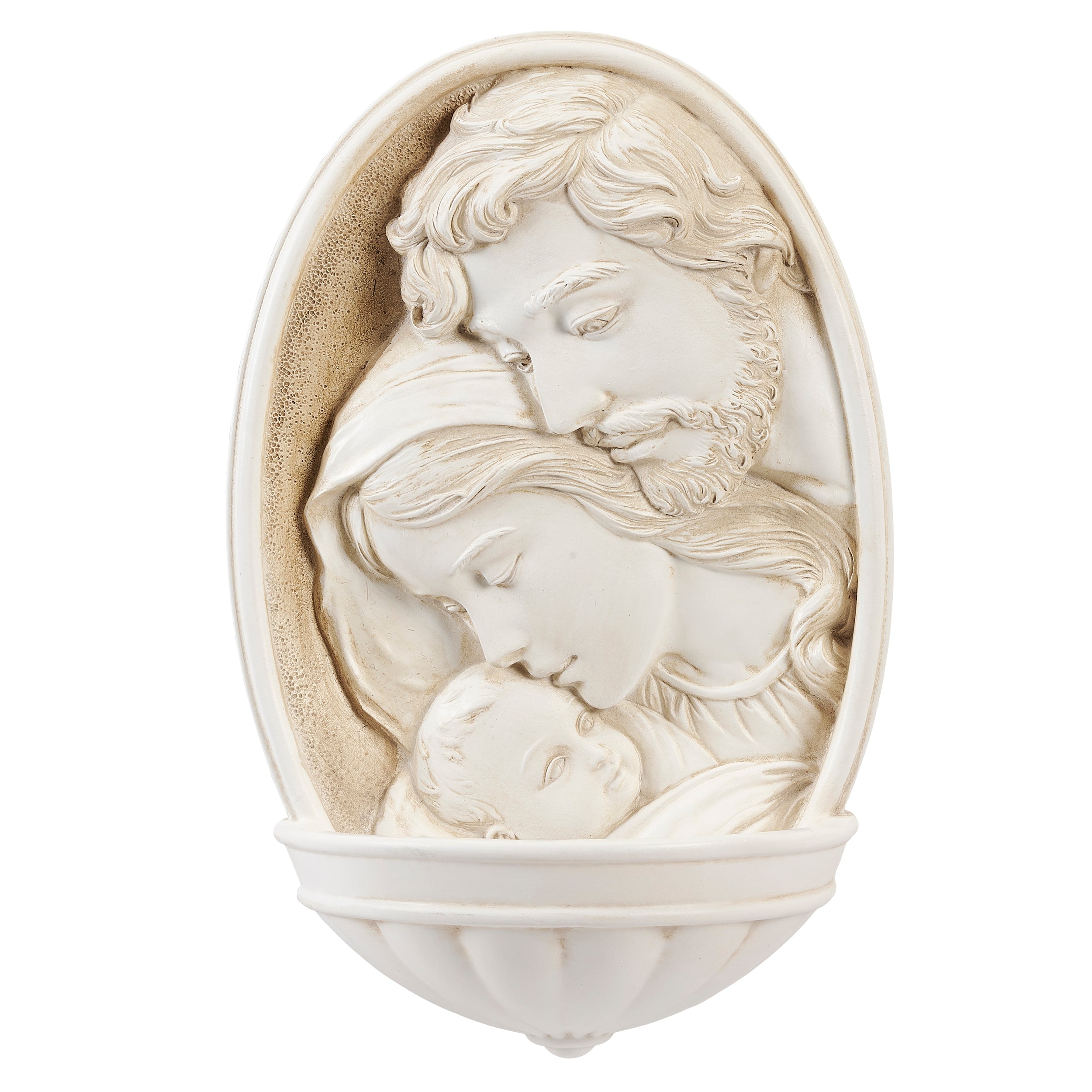 Joseph’s Studio White Stone Look Holy Family Water Font – Renaissance Collection