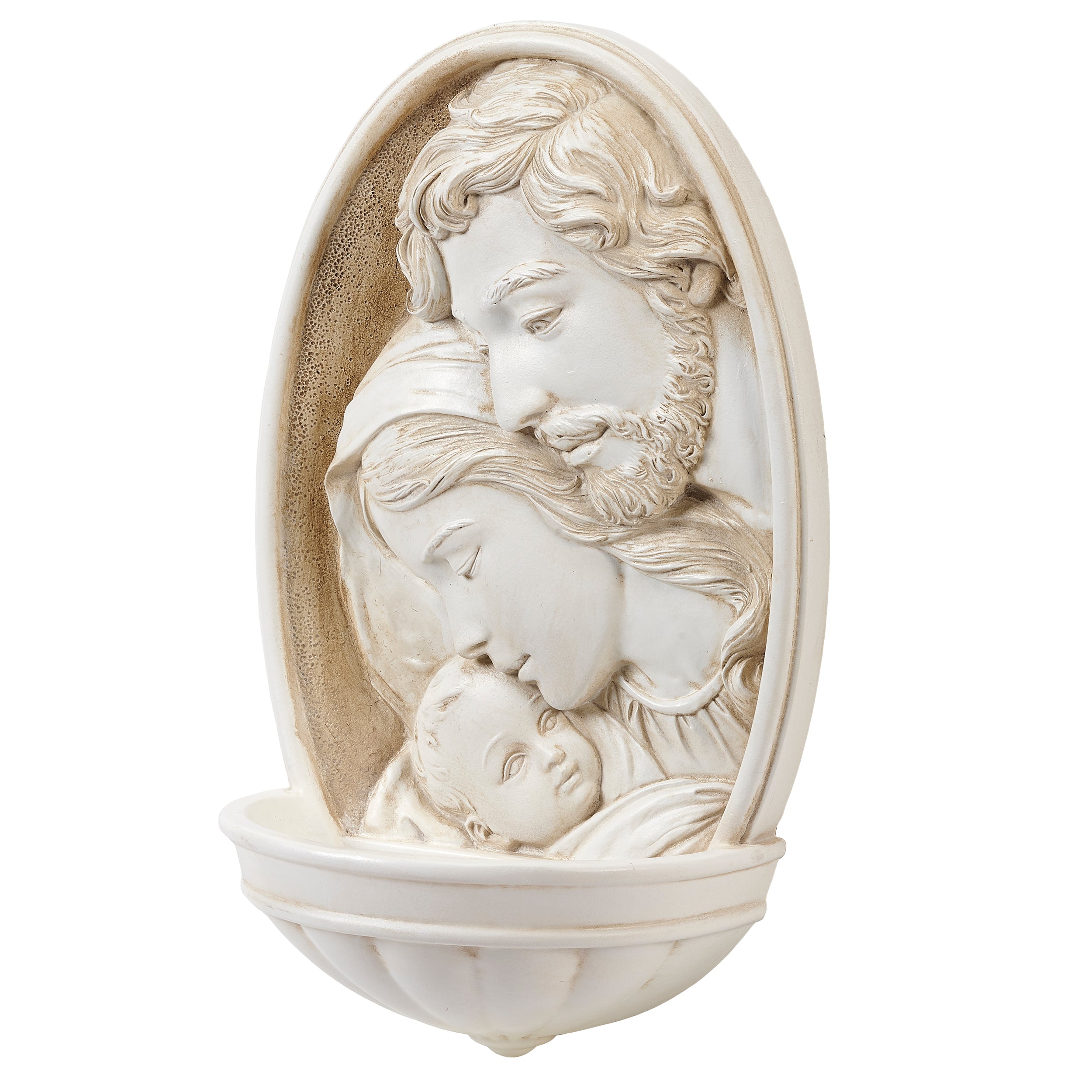 Joseph’s Studio White Stone Look Holy Family Water Font – Renaissance Collection
