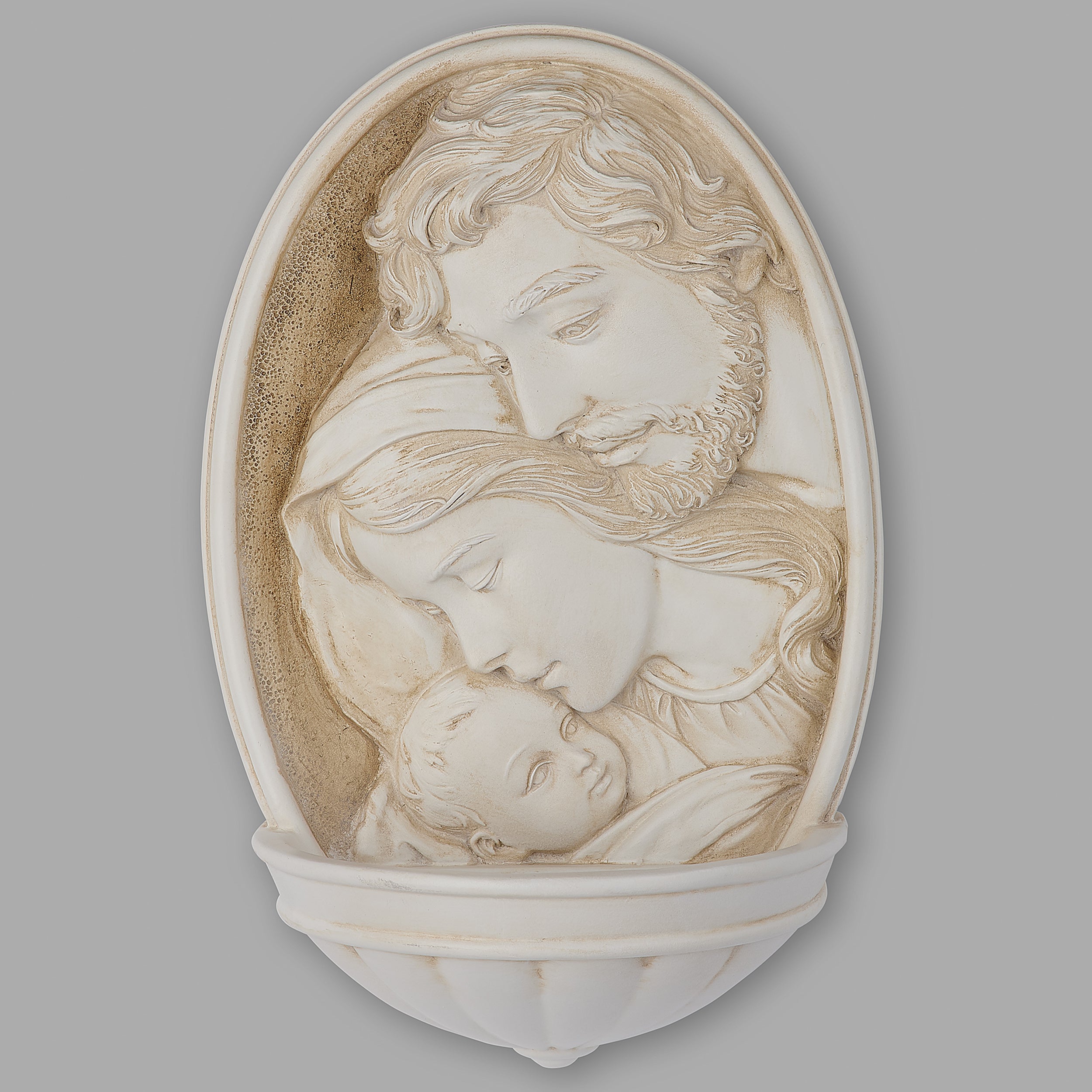 Joseph’s Studio White Stone Look Holy Family Water Font – Renaissance Collection