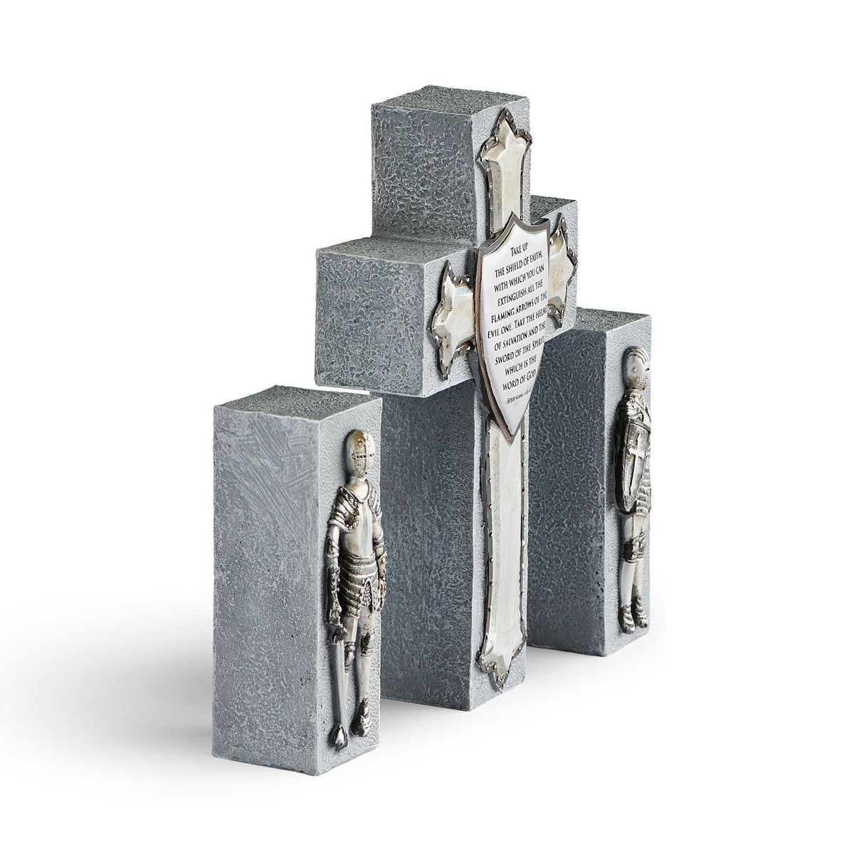 Side view of Armor of God Cross with Knights Set showing sculpted depth