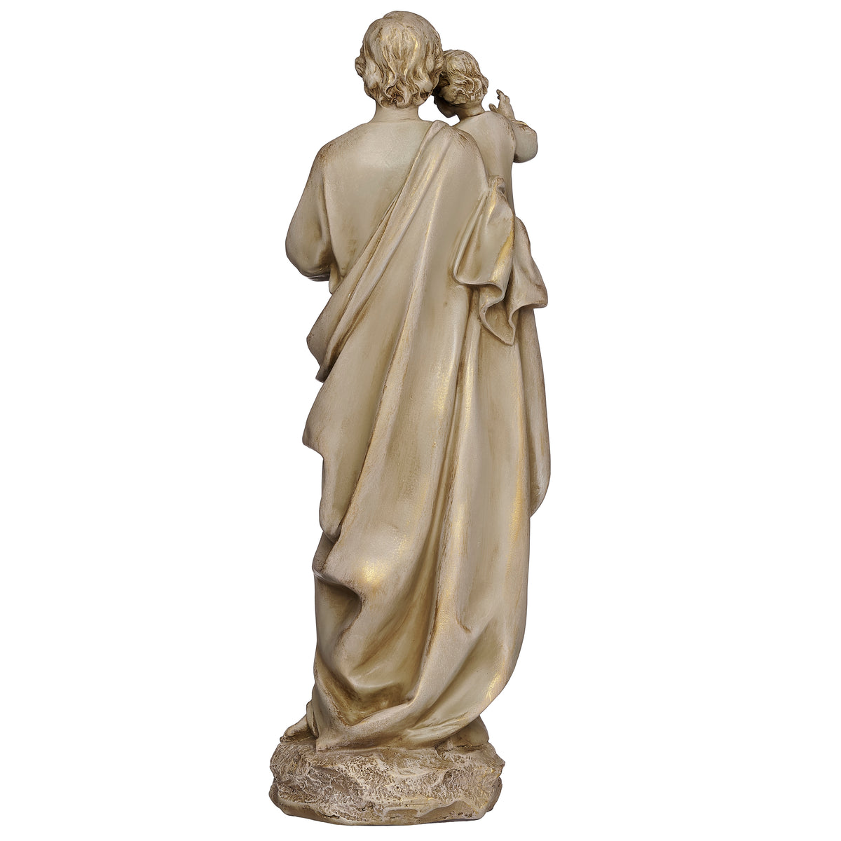 Back view of St. Joseph Renaissance Collection Figure showing the flowing robes and antique gold finish